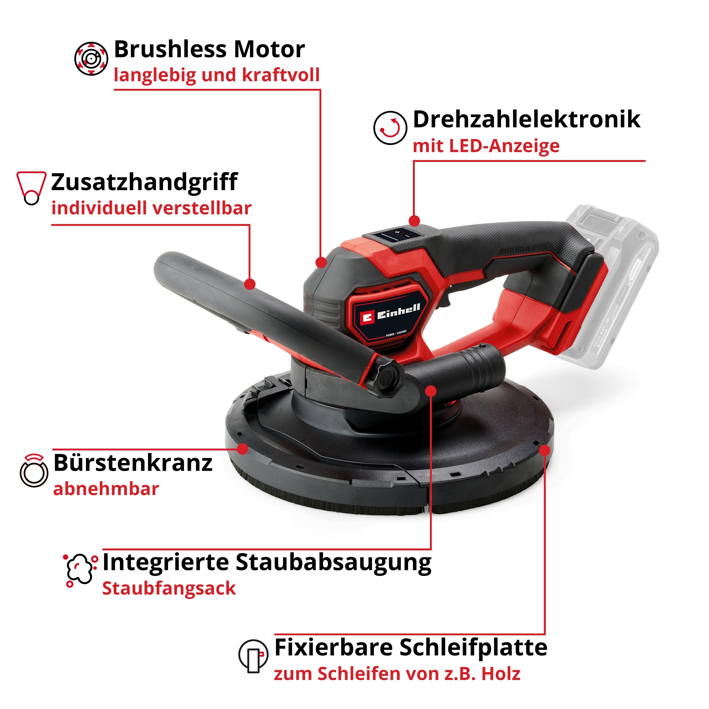 EINHELL Akku-Trockenbauschleifer TP-DWS 18/2225 Li BL Kit (1x 4,0 Ah)