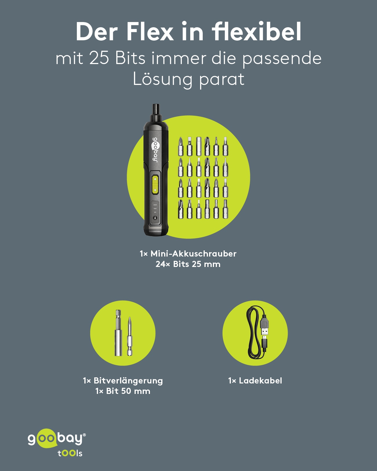 GOOBAY TOOLS Mini-Akkuschrauber-Set, 77816, 28-teilig
