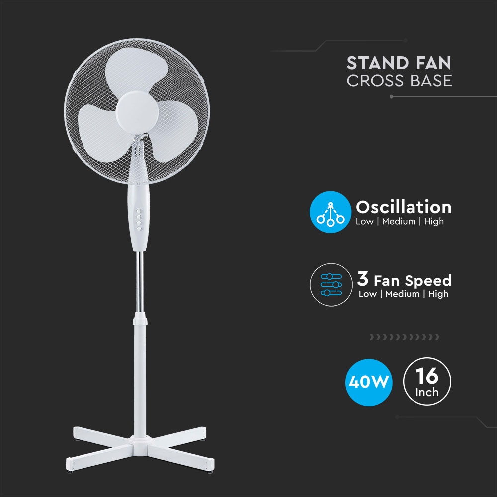 V-TAC Standventilator VT-4016-3, 40 W, 40 cm, weiß V-TAC Standventilator VT-4016-3, 40 W, 40 cm, weiß