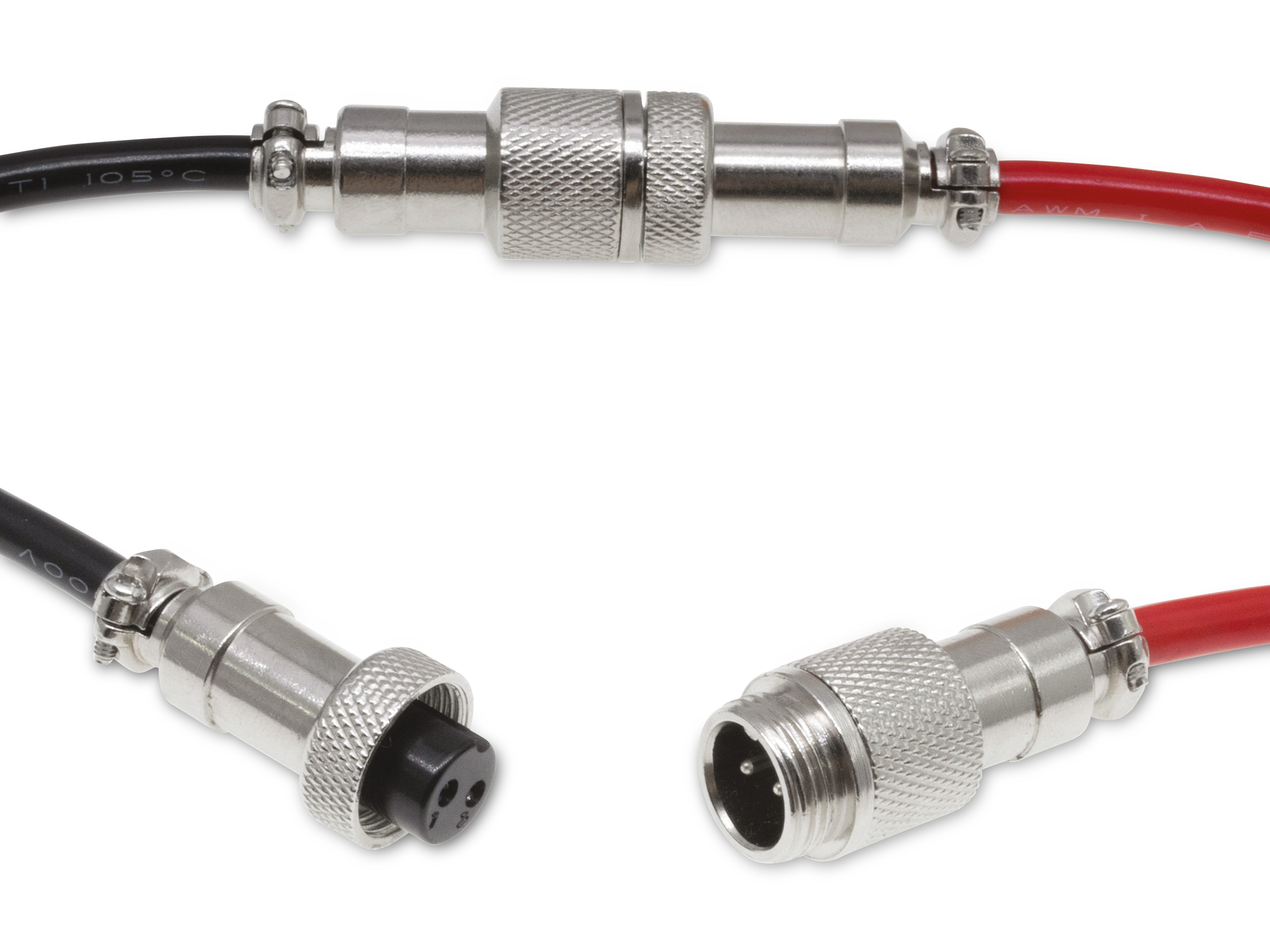 Rundsteckverbinder, 2-polig, 250V, 4A, Lötanschluss, IP55, wire to wire, 1 Stecker + 1 Buchse Rundsteckverbinder, 2-polig, 250V, 4A, Lötanschluss, IP55, wire to wire, 1 Stecker + 1 Buchse