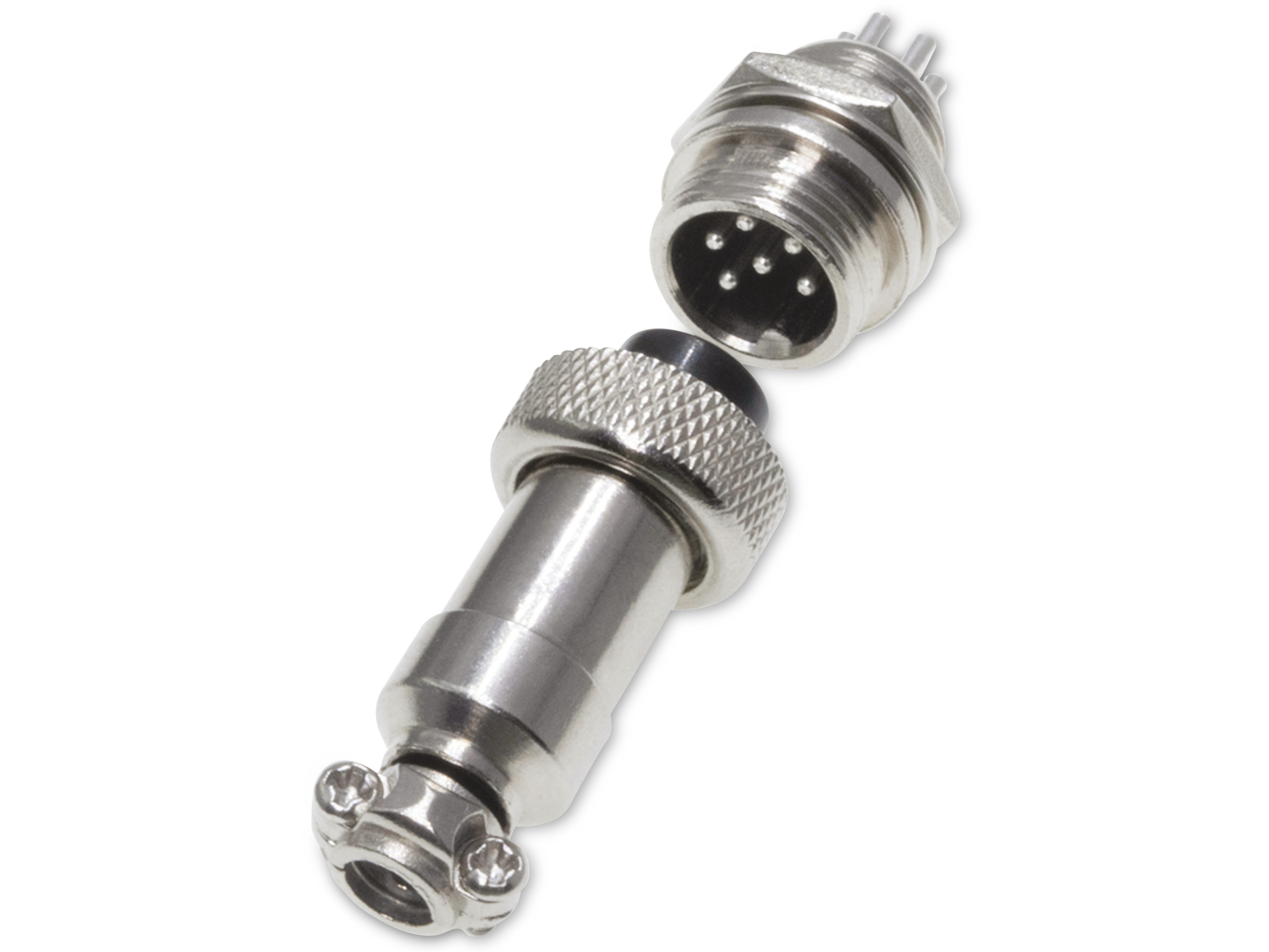 Rundsteckverbinder, 6-polig, 48V, 1A, Lötanschluss, IP55, wire to panel, 1 Stecker + 1 Buchse
