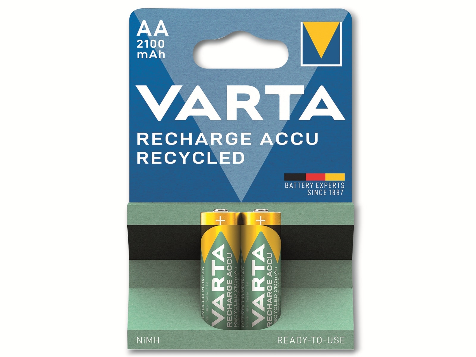 VARTA Akku NiMH, Mignon, AA, HR06, 1.2V/2100mAh, Accu Recycled, Pre-charged, 2er Pack VARTA Akku NiMH, Mignon, AA, HR06, 1.2V/2100mAh, Accu Recycled, Pre-charged, 2er Pack