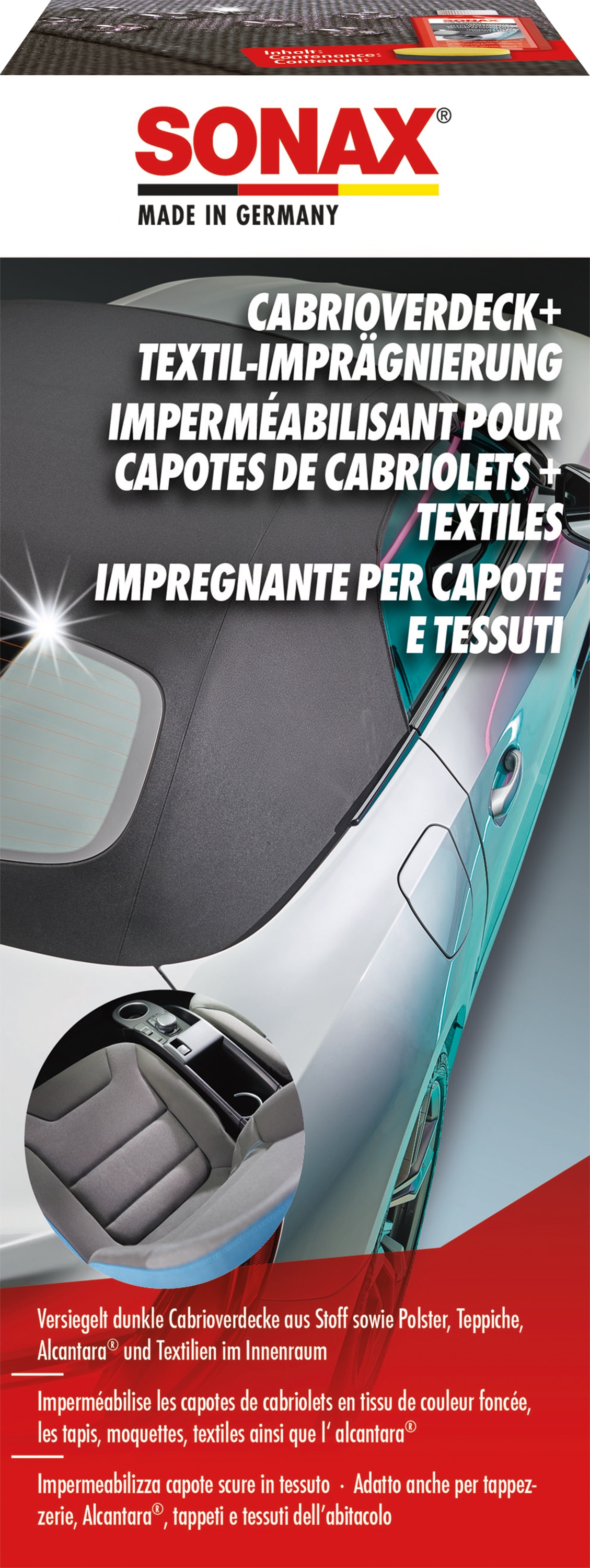 SONAX Verdeckversiegelung, Cabrio­ver­deck+Textil-Imprä­gnie­rung, 03101410