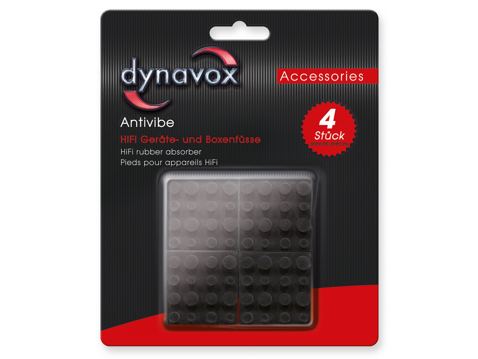 DYNAVOX Antivibe Gerätefüße-Set 4 Stück, Gummi, 40x40 mm