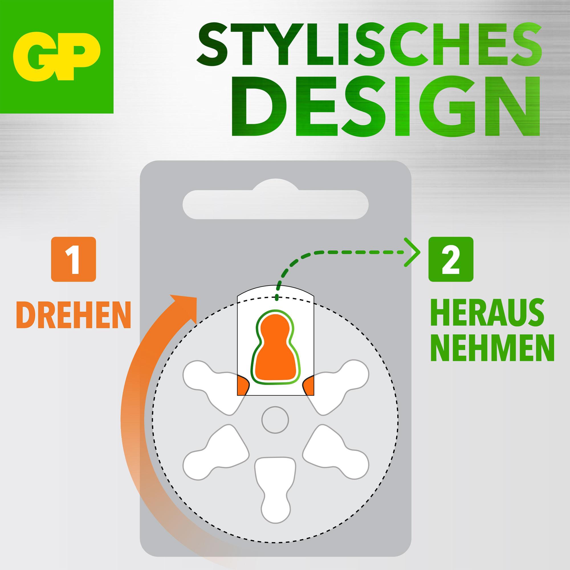 GP, ZA13 Zink-Luft Hörgerätebatterie, 1,45 V, 6 Stück