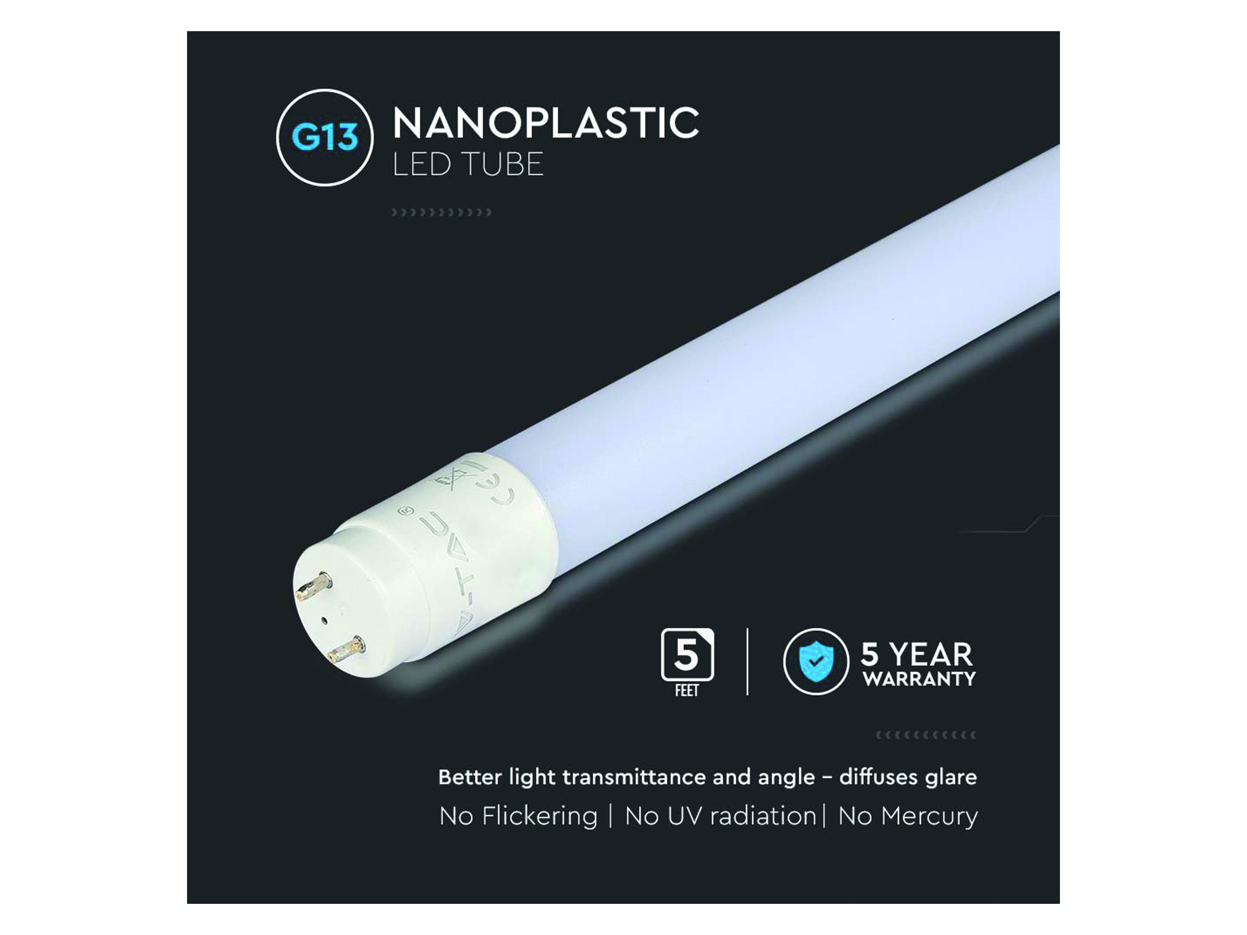 V-TAC LED-Röhre VT-152, HIGH LUMEN, EEK: E, 22 W, 3000 lm, G13, 4000 K, 150 cm, 4 Stück V-TAC LED-Röhre VT-152, HIGH LUMEN, EEK: E, 22 W, 3000 lm, G13, 4000 K, 150 cm, 4 Stück