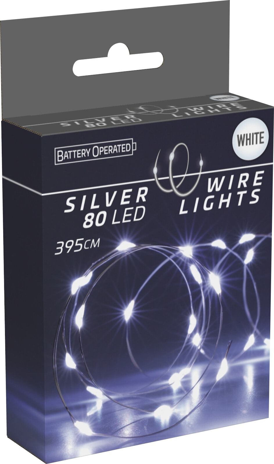 LED-Lichterkette, Silberdraht, 80 LEDs, kaltweiß, Batteriebetrieb