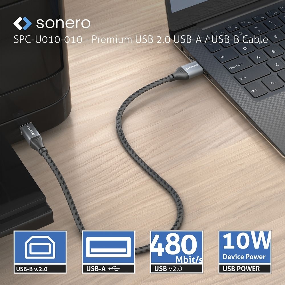 SONERO USB 2.0 Kabel SPC-U010-005 A/B 0,5m grau-schwarz