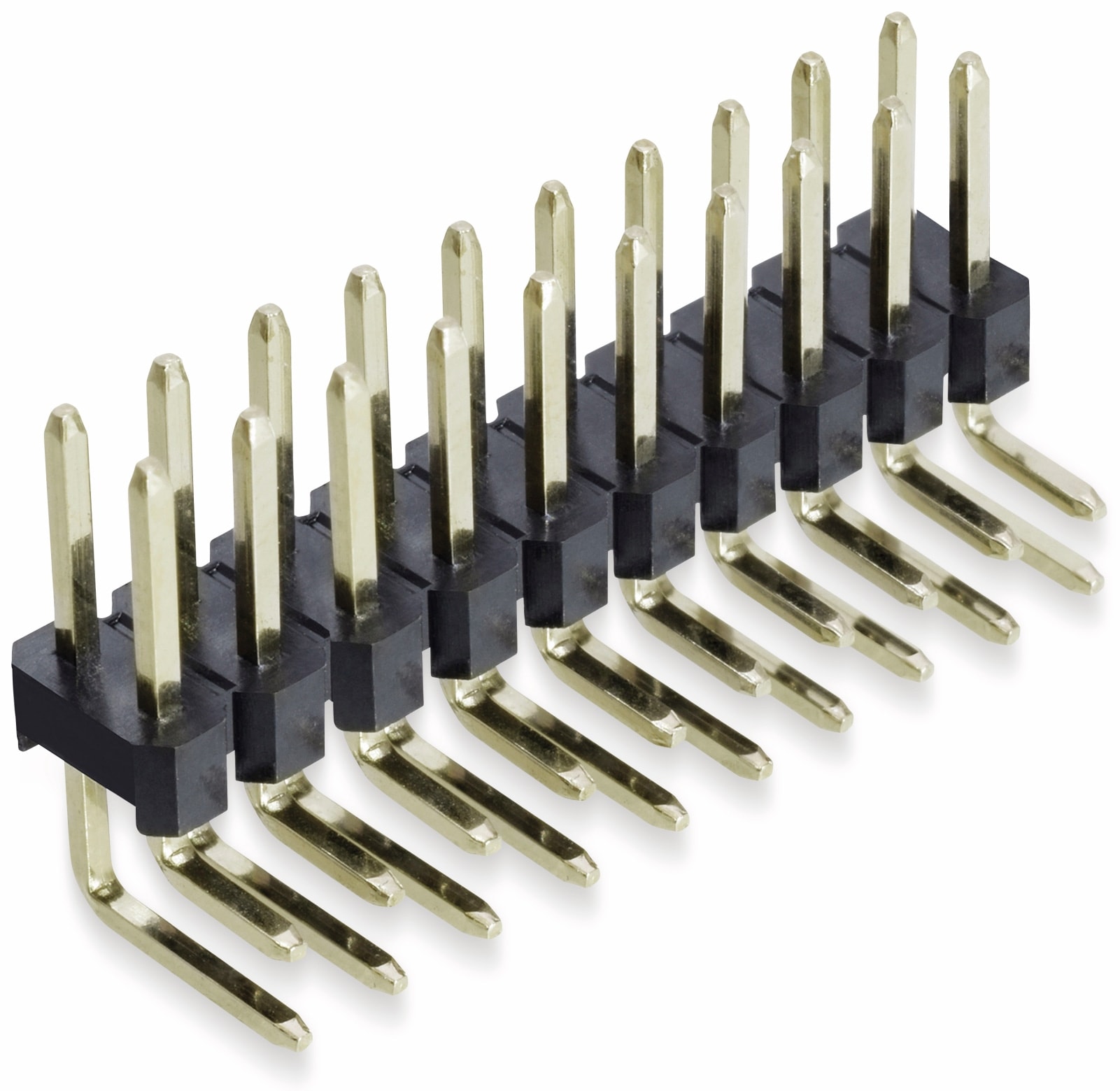 Stiftleiste, 2 x 10, 2,54 mm, gewinkelt, 0,8µ Au (Gold), 5 Stück Stiftleiste, 2 x 10, 2,54 mm, gewinkelt, 0,8µ Au (Gold), 5 Stück