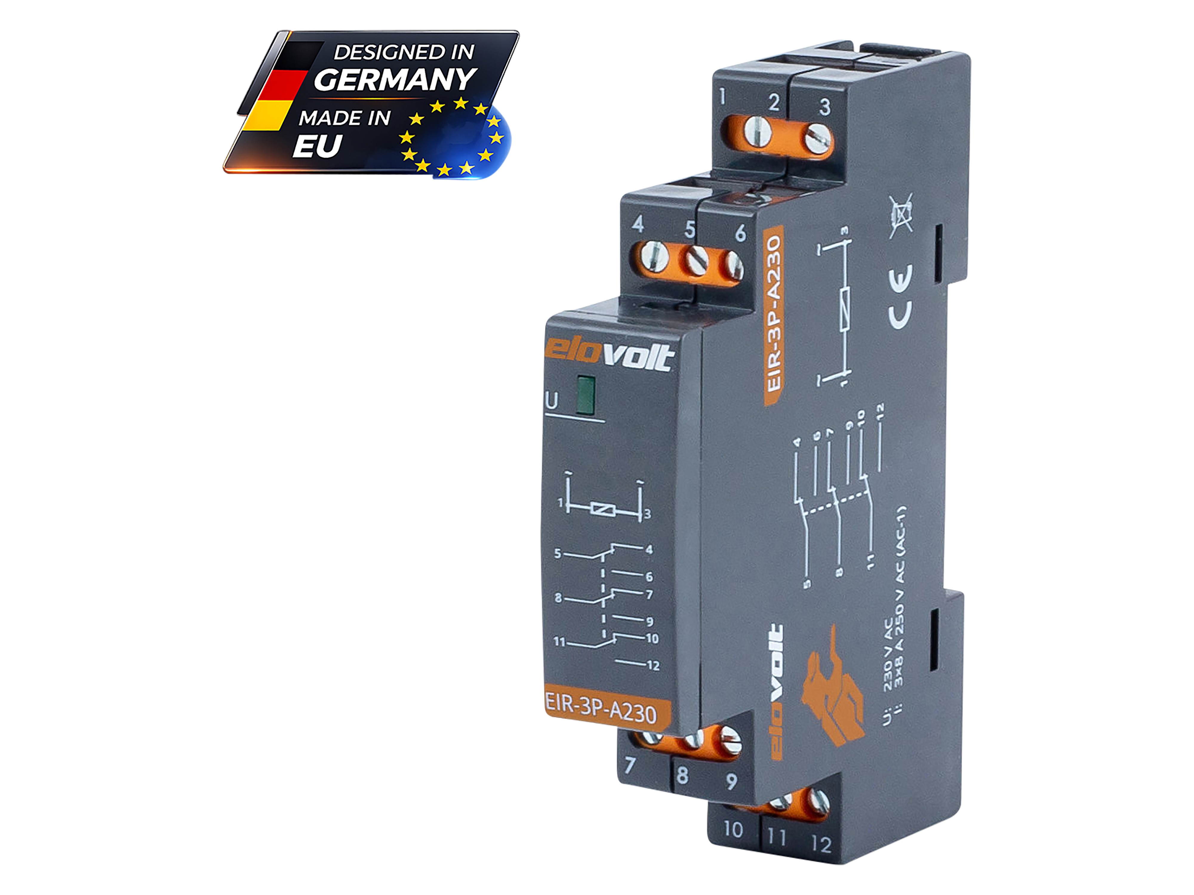 ELOVOLT Schaltrelais EIR-3P-A230, 3x 8 A, 230 V, 3 Wechsler