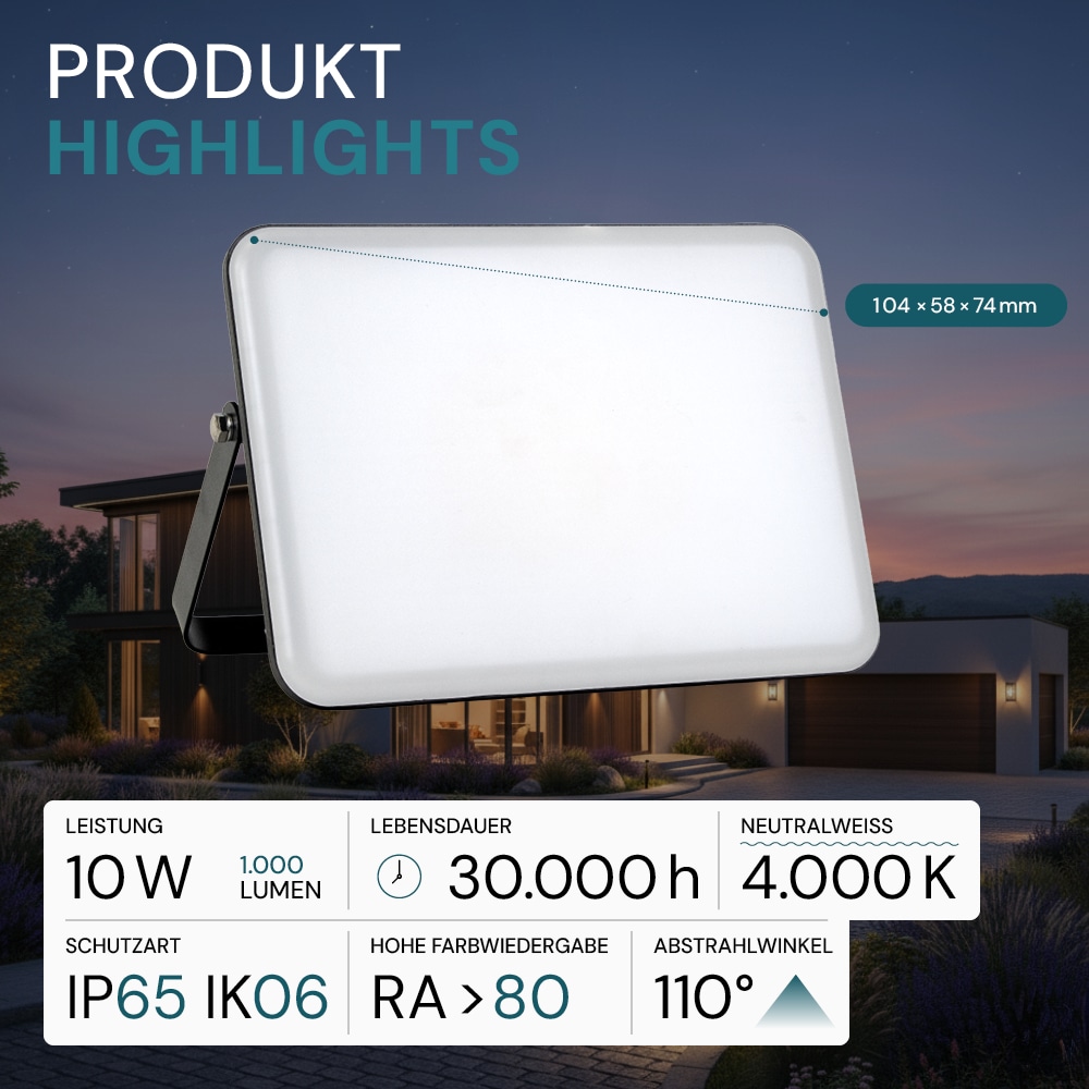 LUXULA LED-Fluter mit Schnellverbinder, EEK: F, 10W, 1000lm, 4000K, schwarz