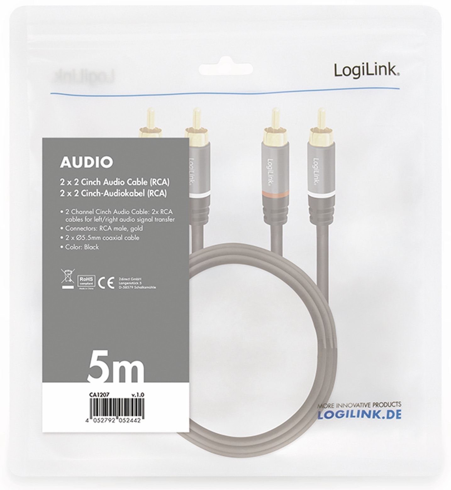 LOGILINK Cinchkabel CA1207, 5 m, 2x2 Cinchstecker, schwarz LOGILINK Cinchkabel CA1207, 5 m, 2x2 Cinchstecker, schwarz