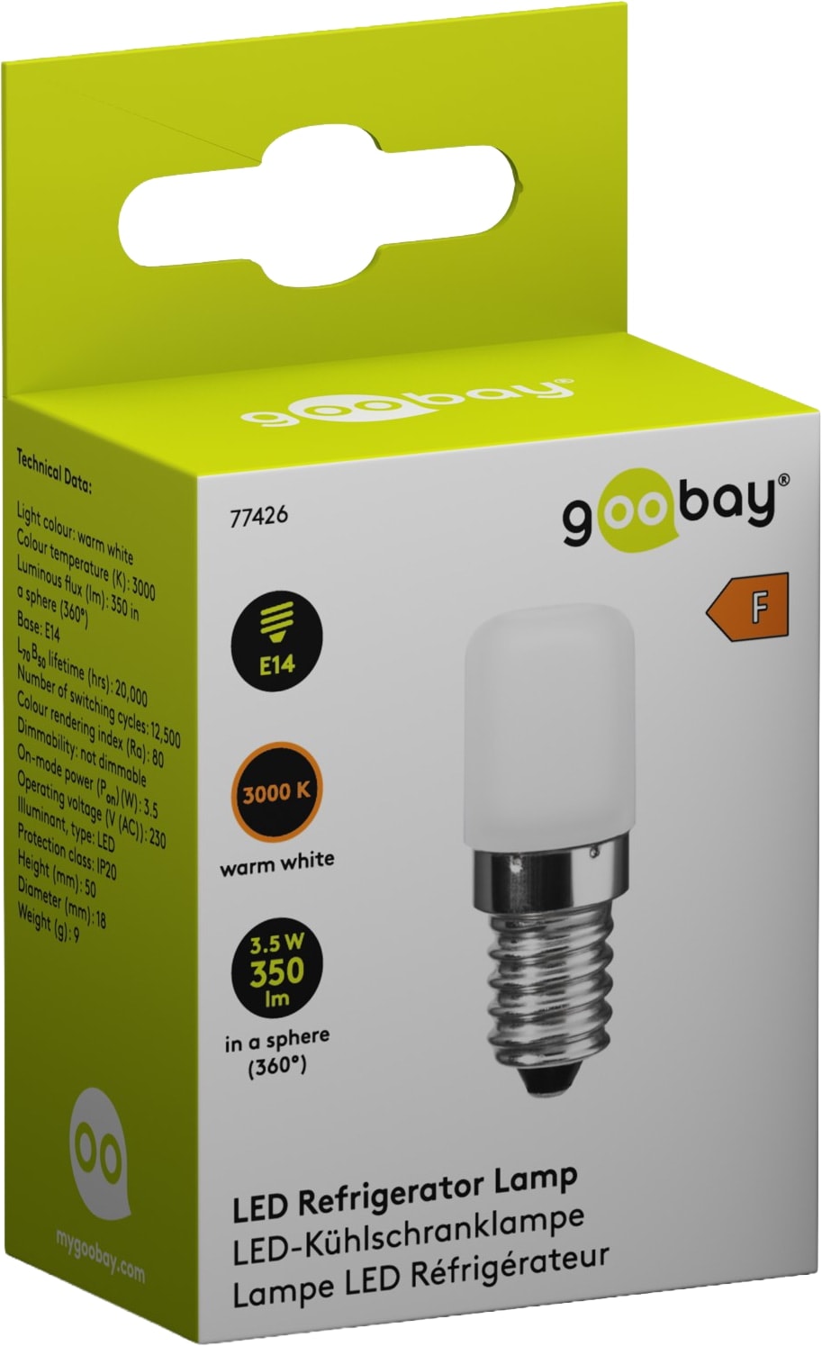 GOOBAY LED-Kühlschranklampe, E14, EEK: F, 3,5 W, 350 lm, 3000 K GOOBAY LED-Lampe, E14, EEK: F, 3,5 W, 350 lm, 3000 K