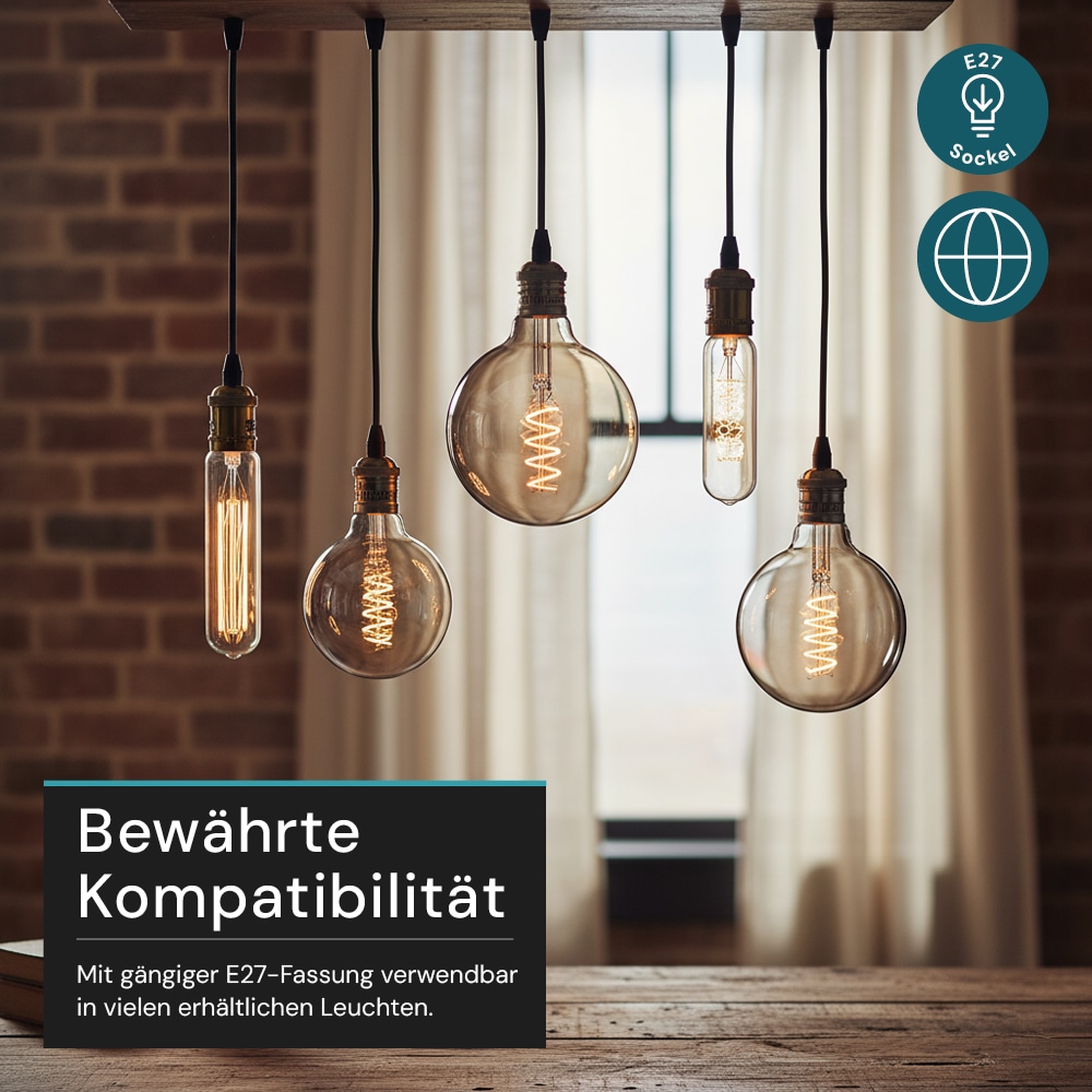 LUXULA LED-Filament-Lampe, SPIRAL, Globe, E27, 4W, 40lm, 1800K, dimmbar