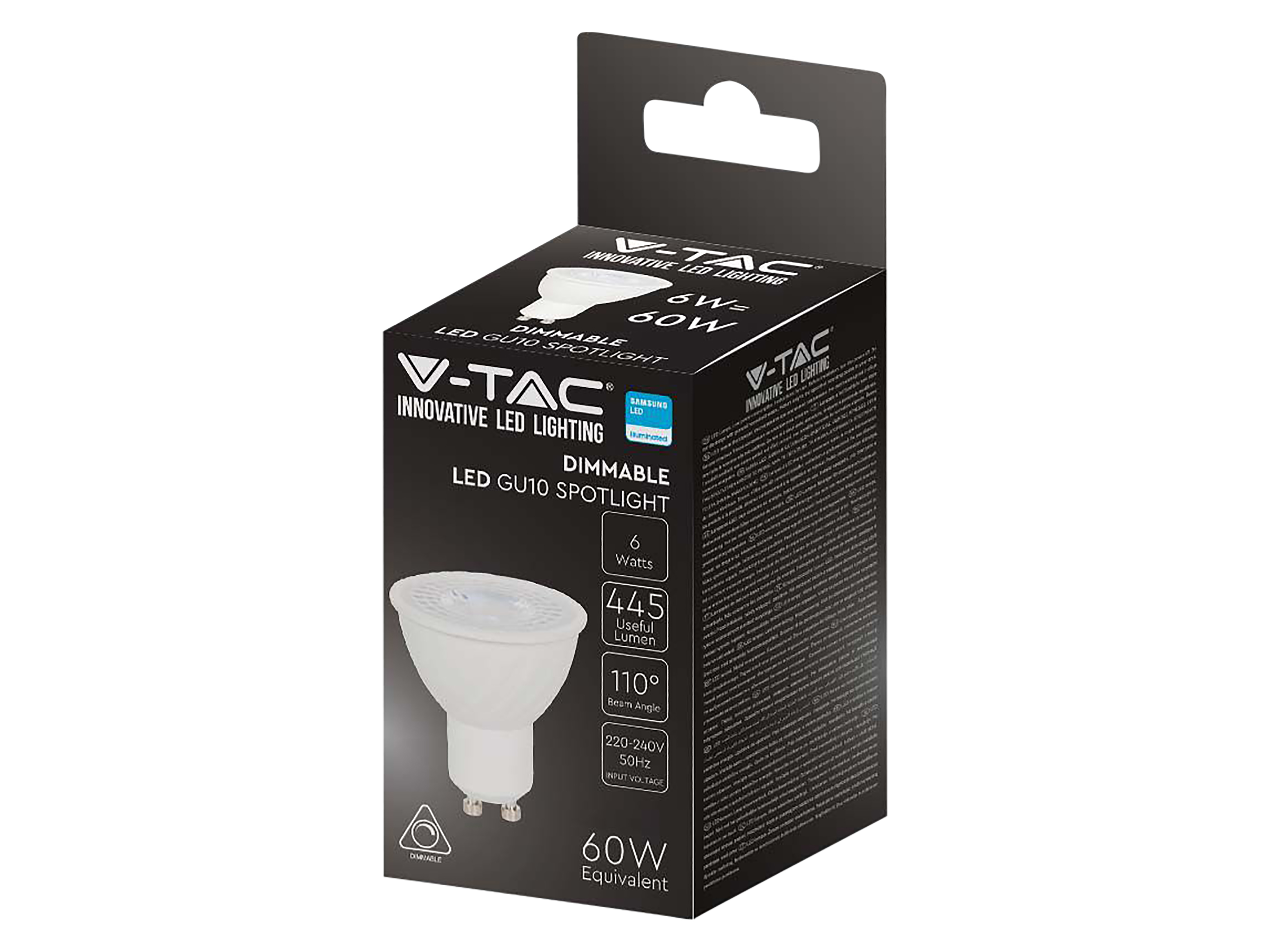 V-TAC LED-Lampe VT-21198, GU10, EEK: F, 6 W, 445 lm, 3000 K V-TAC LED-Lampe VT-21198, GU10, EEK: F, 6 W, 445 lm, 3000 K