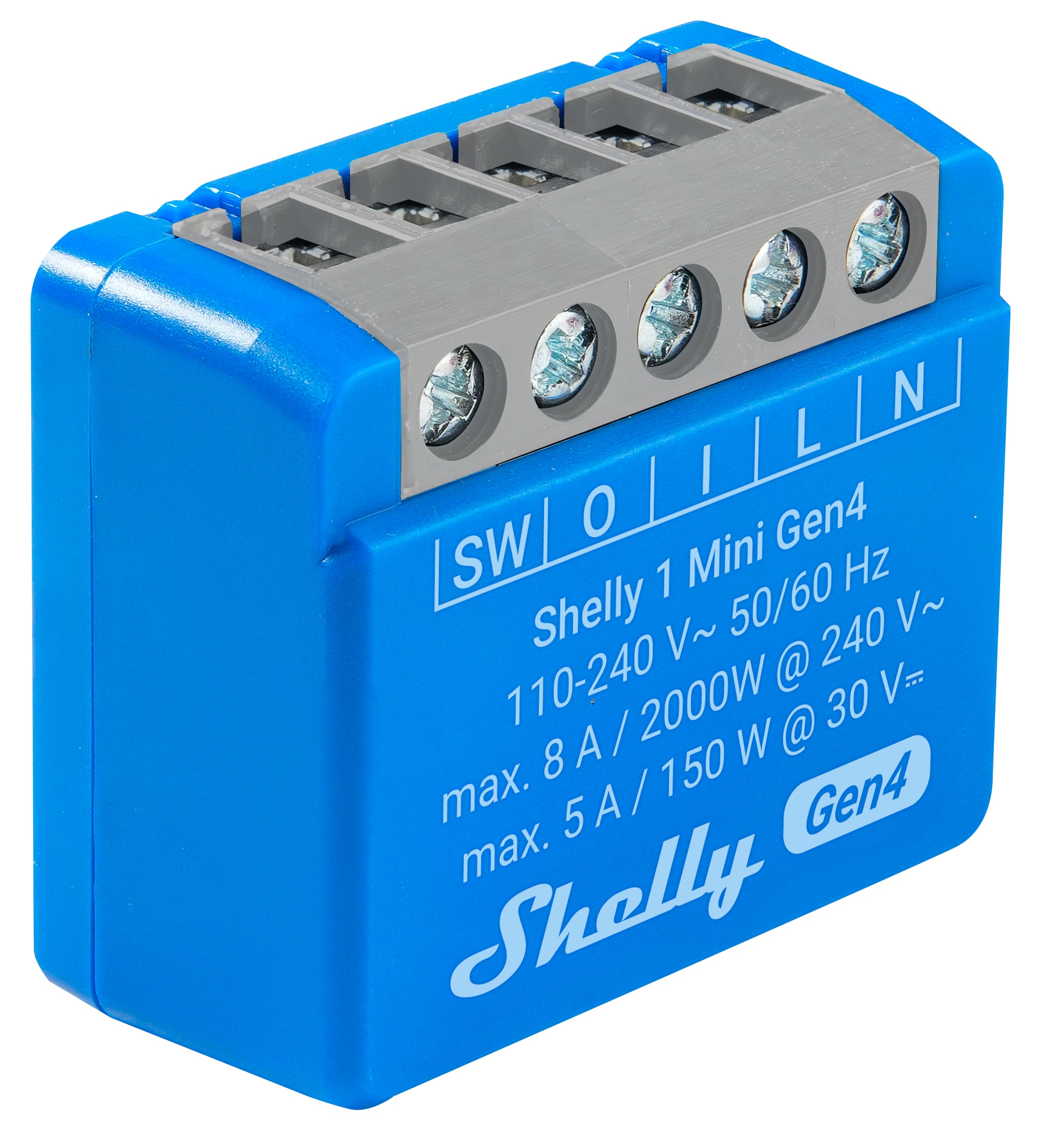 SHELLY Relais 1 Mini Gen4, 8 A, WLAN, Bluetooth, blau, 2 Stück