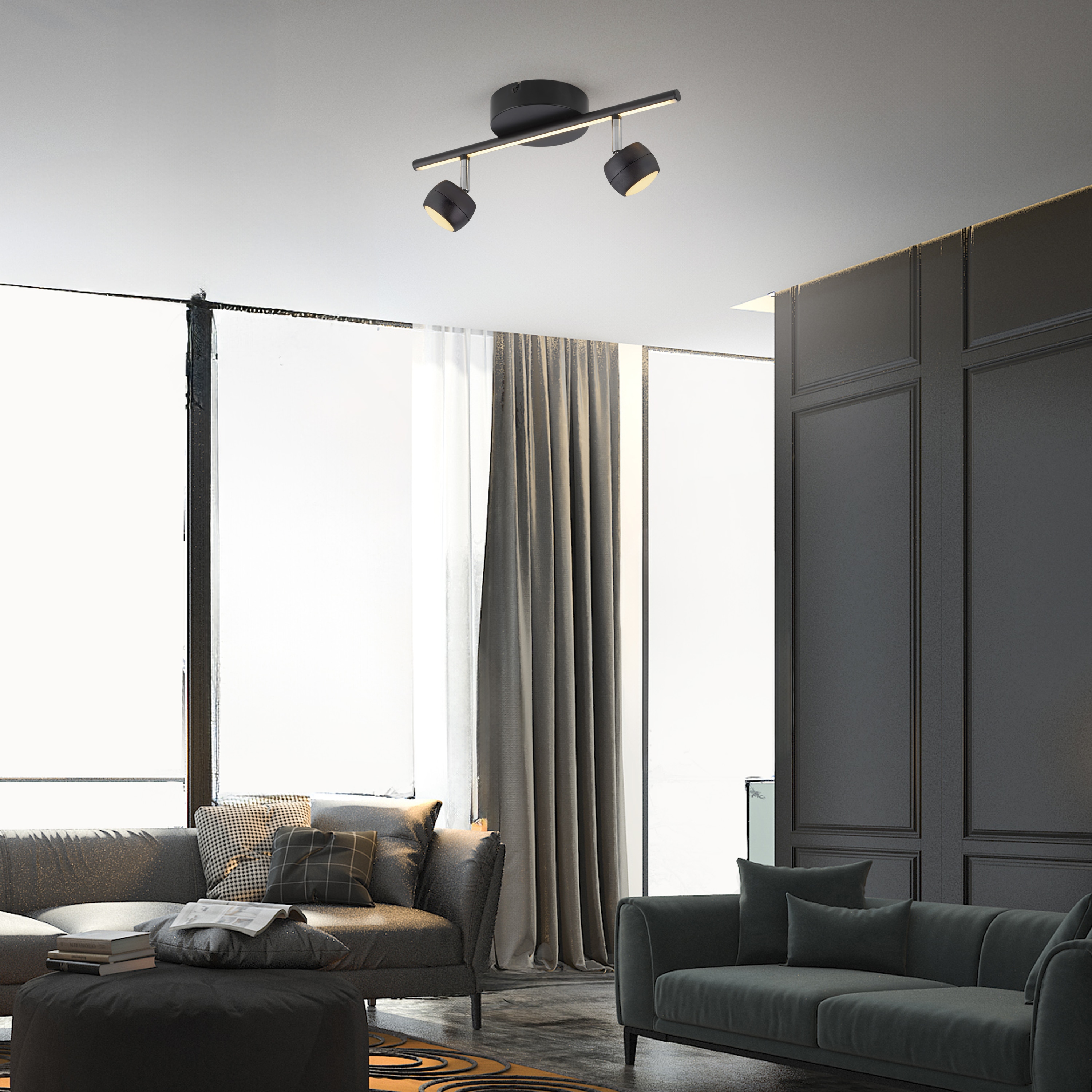 JUST LIGHT LED-Deckenleuchte 11401-18, 10,60W, 3000K, 1225lm, warmweiß, IP20, schwarz