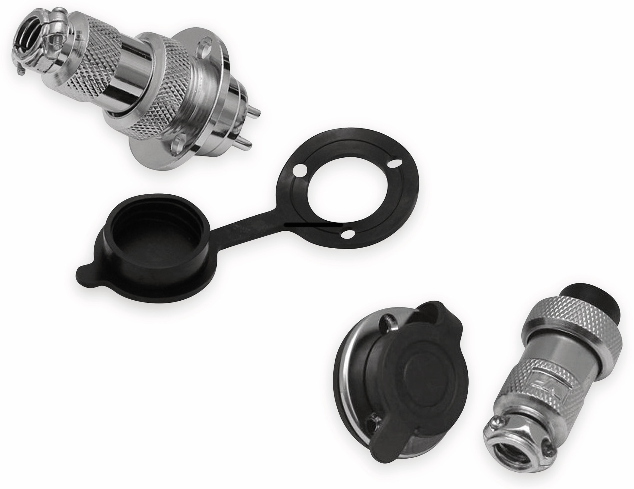 Hochstrom Einbaustecker-Set, 5-polig, Ø 25 mm, mit Abdeckkappe