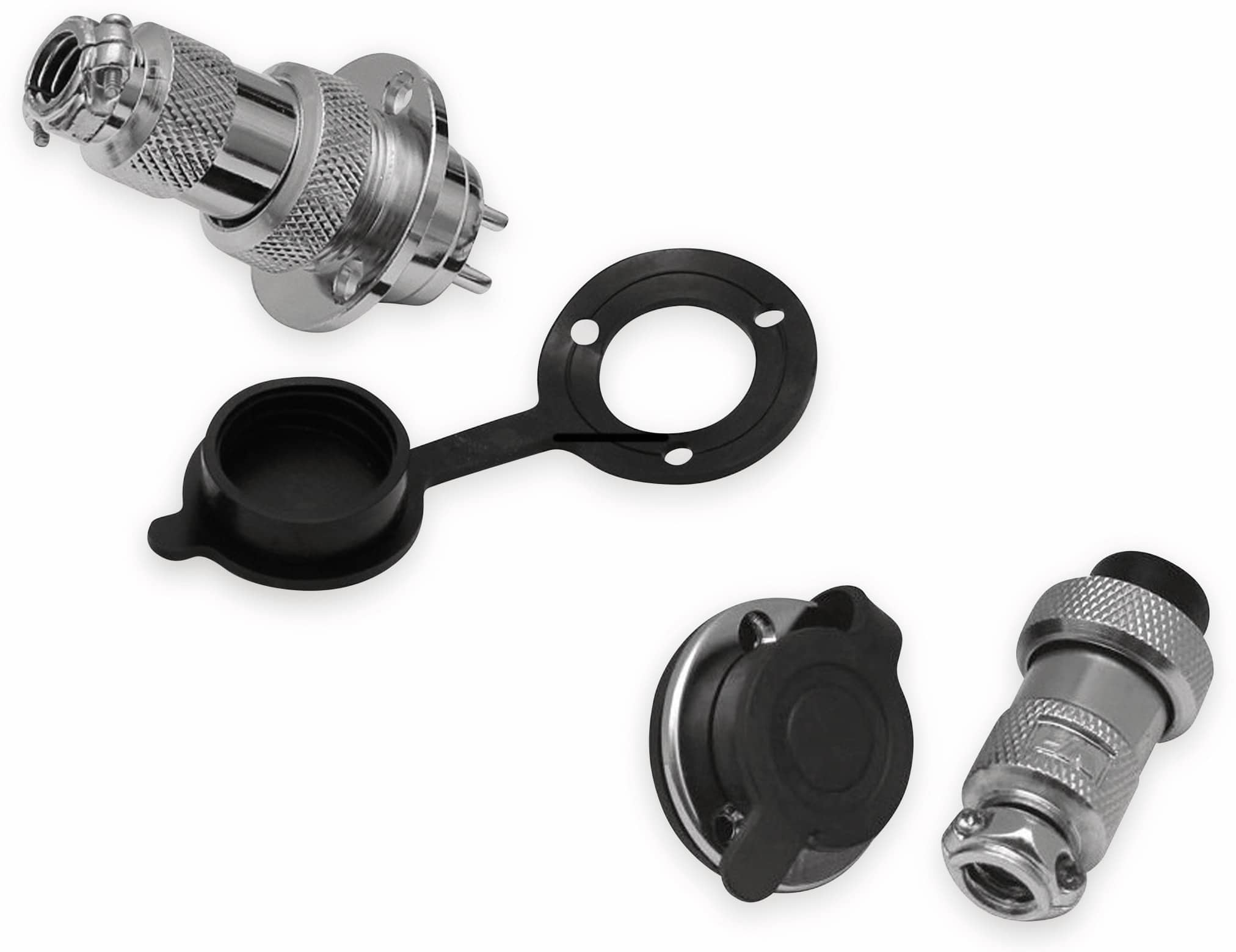 Hochstrom Einbaustecker-Set, 5-polig, Ø 25 mm, mit Abdeckkappe Hochstrom Einbaustecker-Set, 5-polig, Ø 25 mm, mit Abdeckkappe