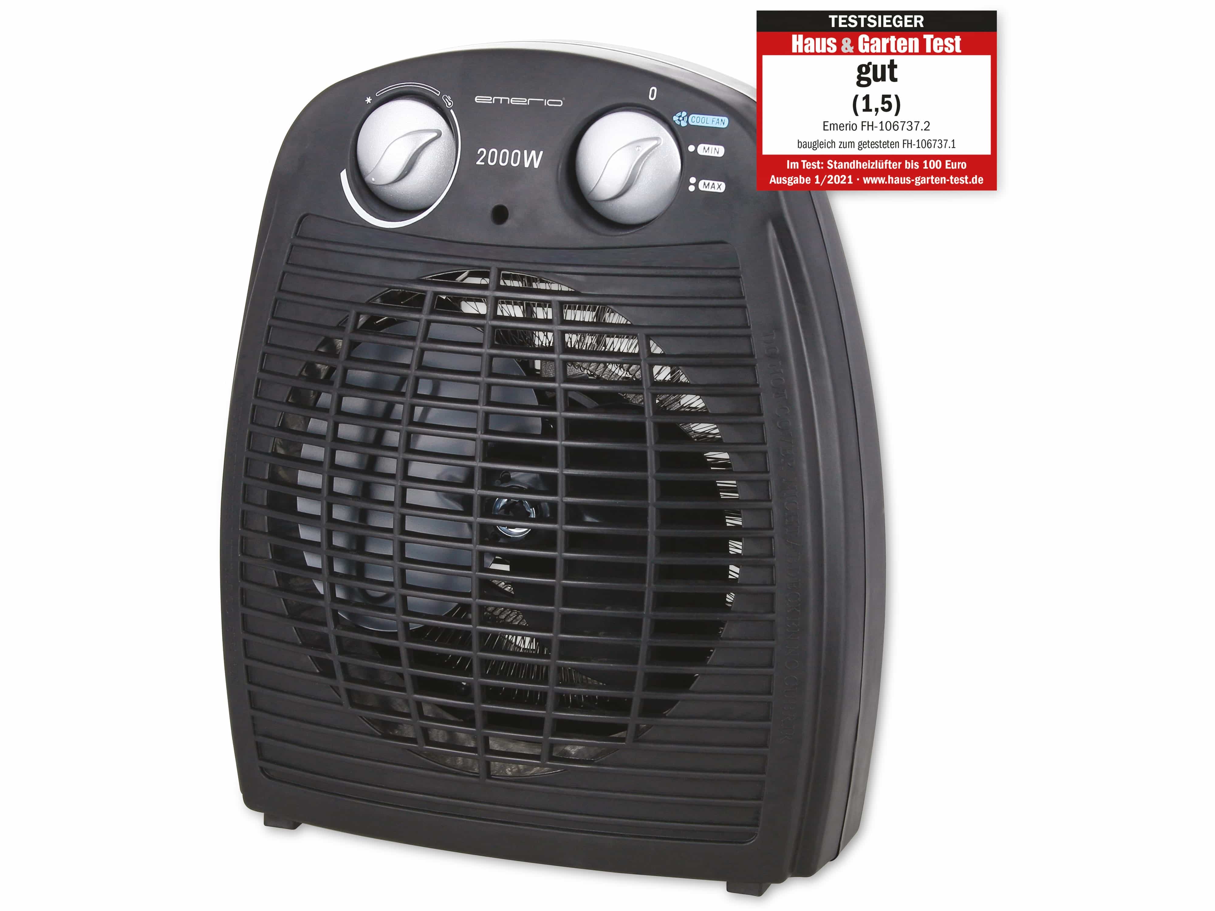 EMERIO Heizlüfter FH-106737.2, 2000 W, Kühllüfter-Funktion, schwarz EMERIO Heizlüfter FH-106737.2, 2000 W, schwarz