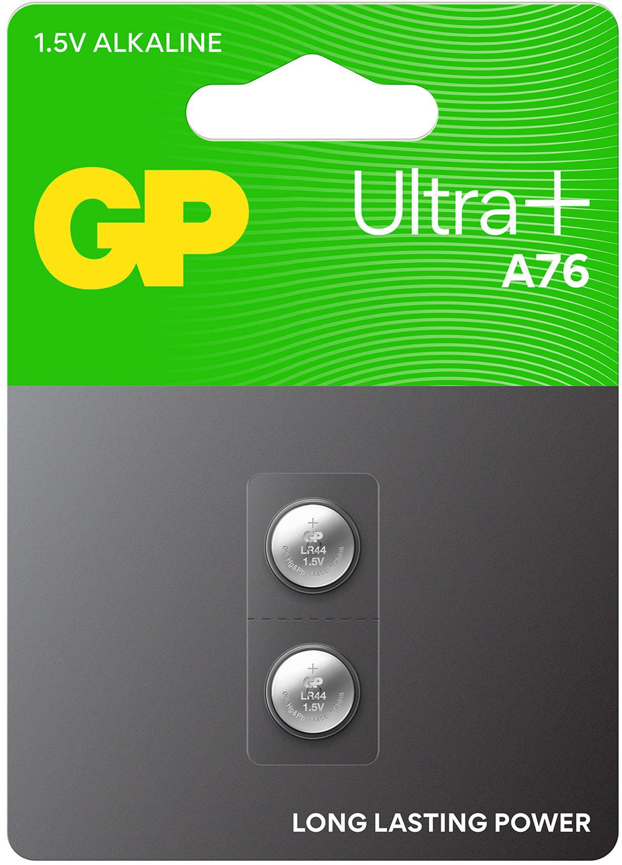 GP Ultra Plus, 76A Alkaline Knopfzelle, 1,5 V, 2 Stück GP Knopfzelle LR44, Alkaline, 1,5 V-, 2 Stück