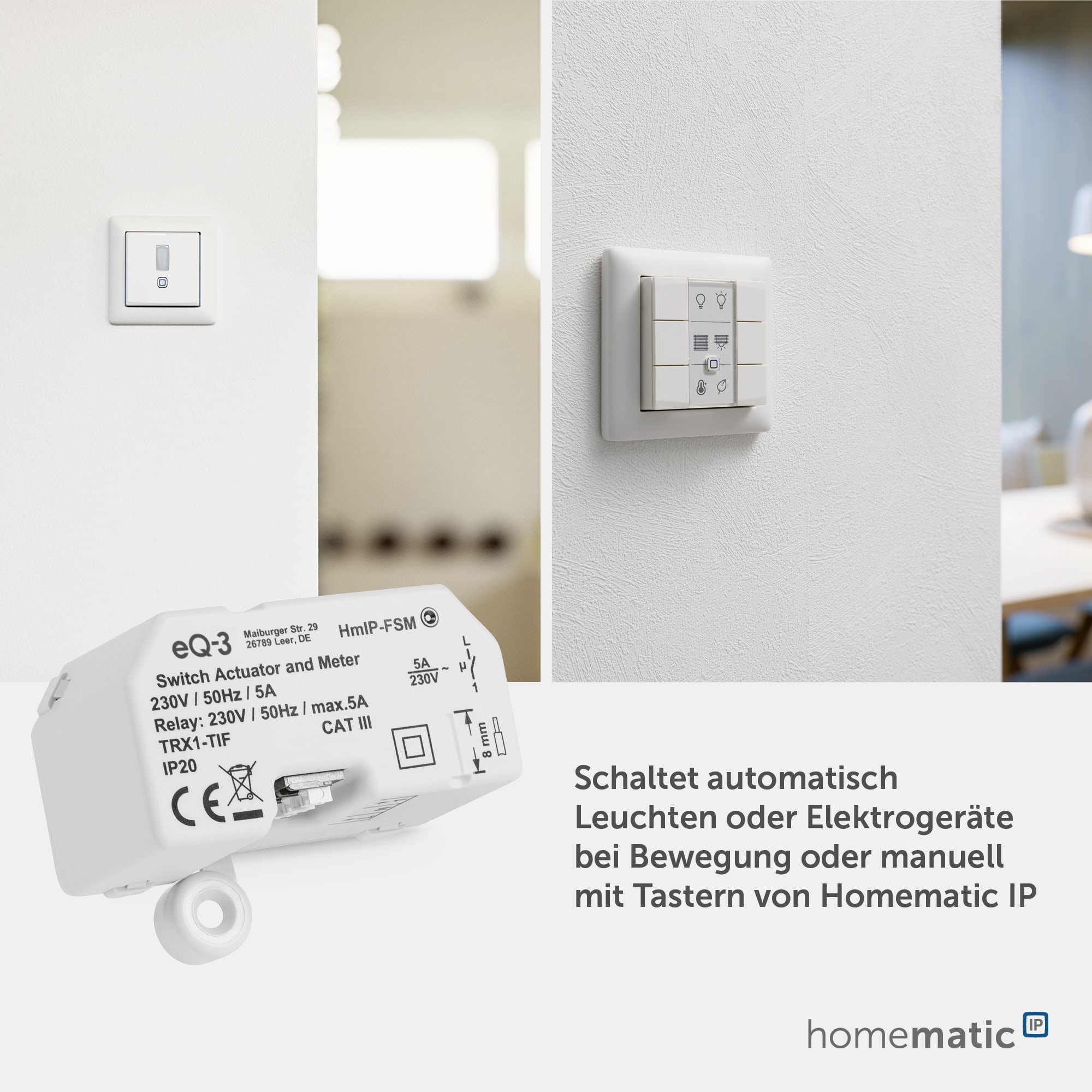 HOMEMATIC IP Smart Home 150239A0 Schalt-Mess-Aktor, 16A, Unterputz