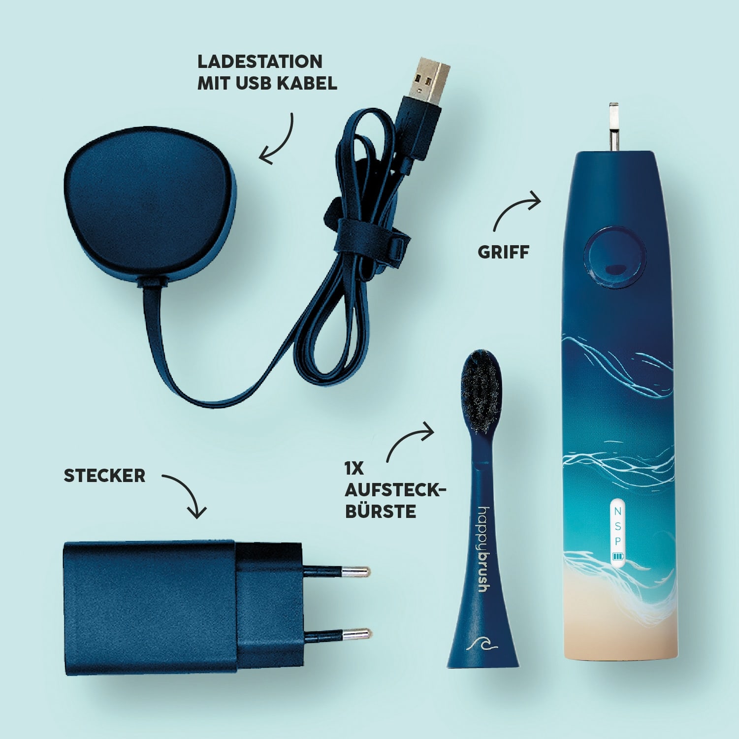 HAPPYBRUSH Elektrische Zahnbürste ECO VIBE 3, Starterkit Ocean HAPPYBRUSH Elektrische Zahnbürste ECO VIBE 3, Starterkit Ocean