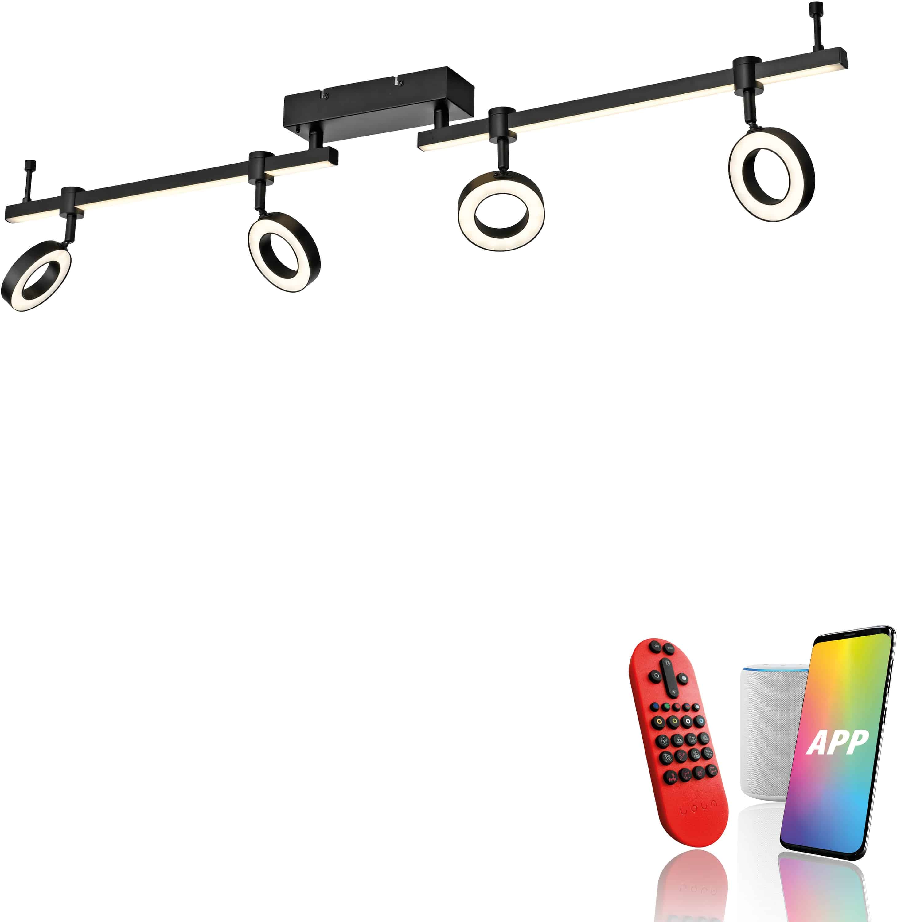 JUST LIGHT LED-Deckenleuchte 12076-18 schwarz, 21,5 W, 2600 lm, CCT, RGB, Smart Home