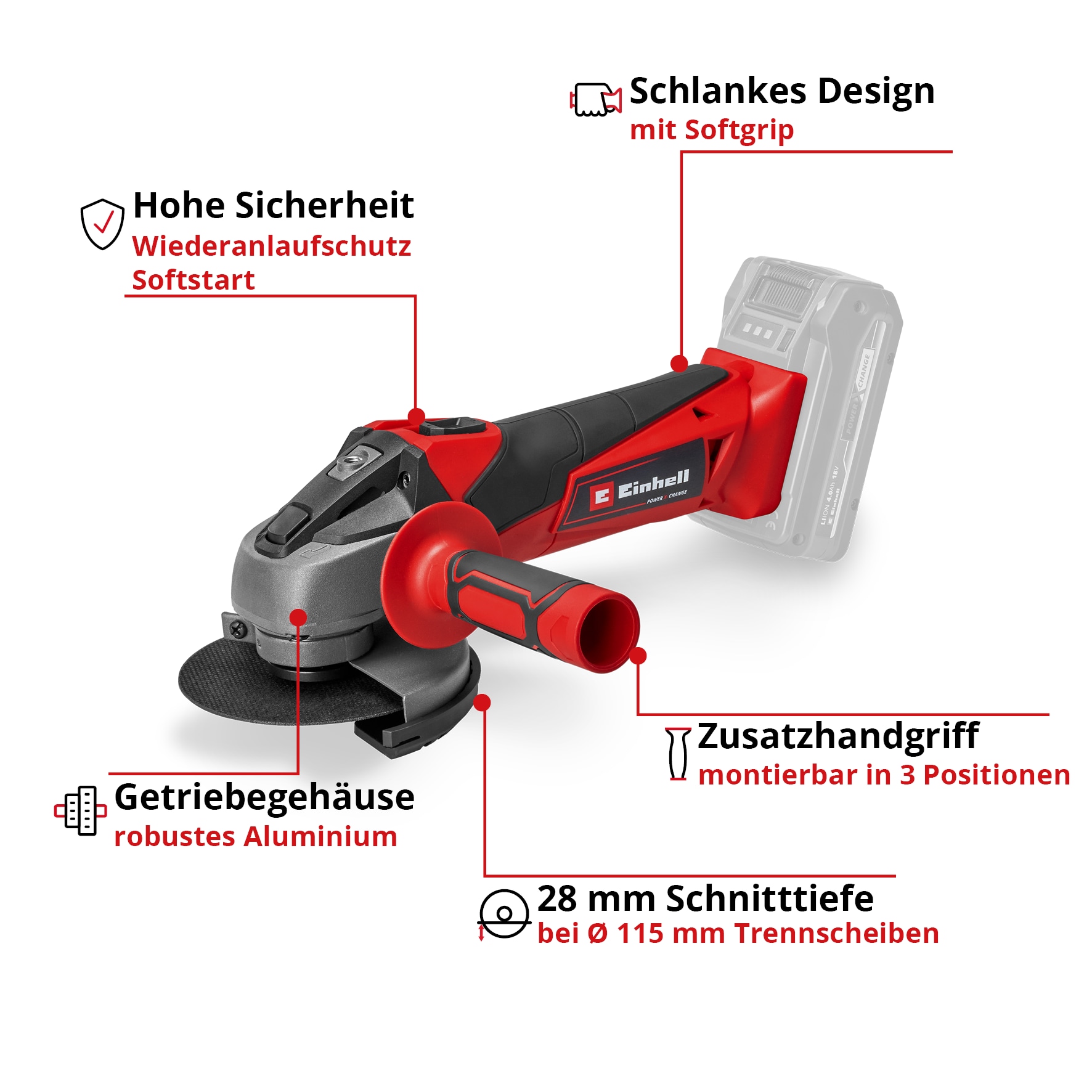 EINHELL Akku-Winkelschleifer TC-AG 18/115 Li Solo