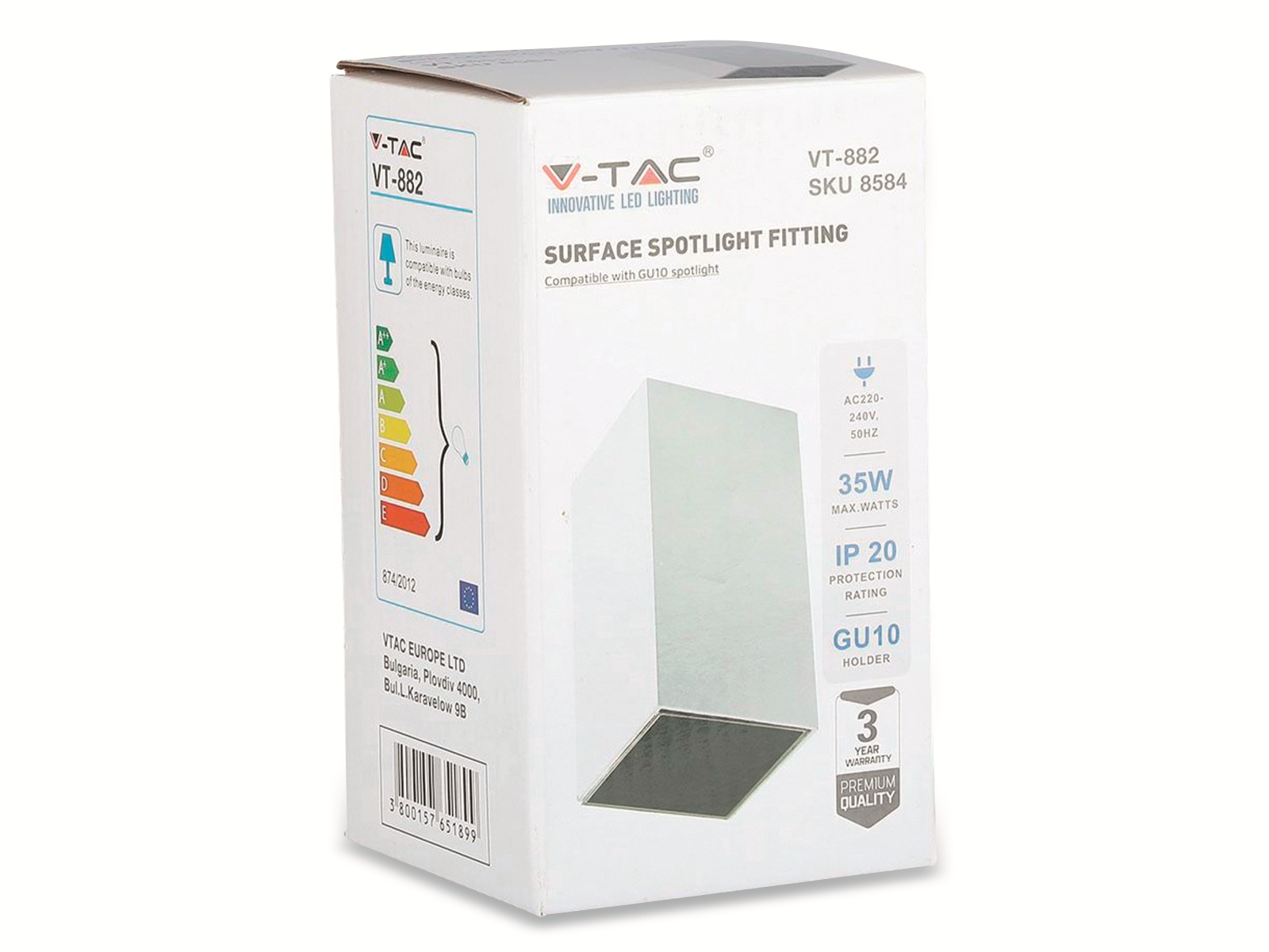 V-TAC Deckenspot VT-882(8484), 230V~, GU10, square, weiß