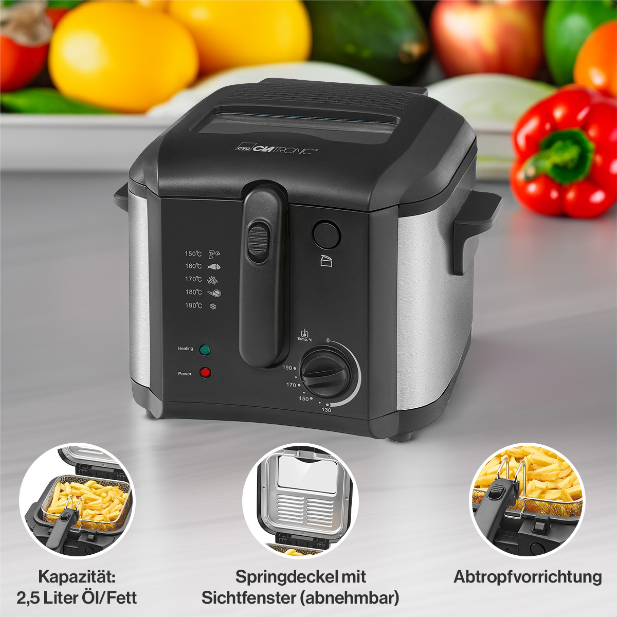CLATRONIC Fritteuse 2,5L (Öl) FR 3649, antihaftbeschichtet, 1600W, schwarz CLATRONIC Fritteuse 2,5L (Öl) FR 3649, antihaftbeschichtet, 1600W, schwarz