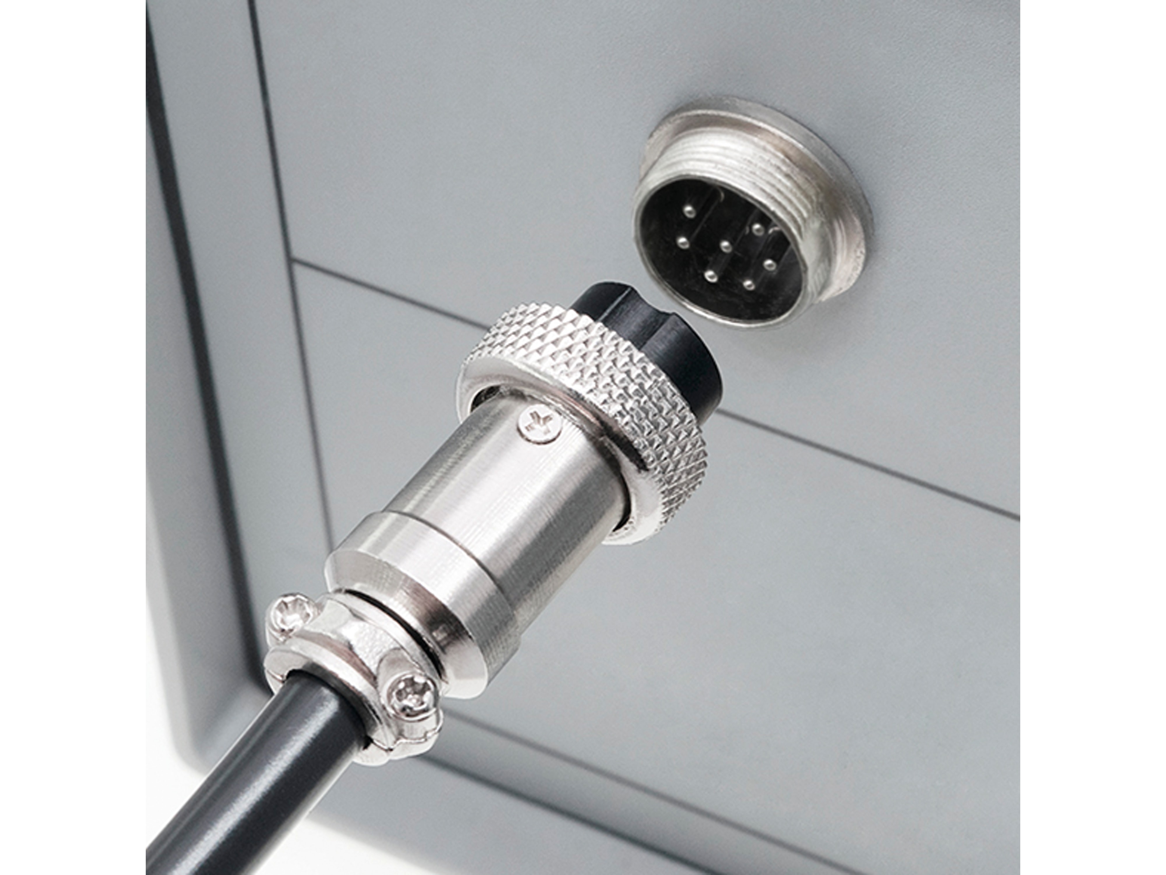 Rundsteckverbinder, 7-polig, 30V, 1A, Lötanschluss, IP55, wire to panel, 1 Stecker + 1 Buchse