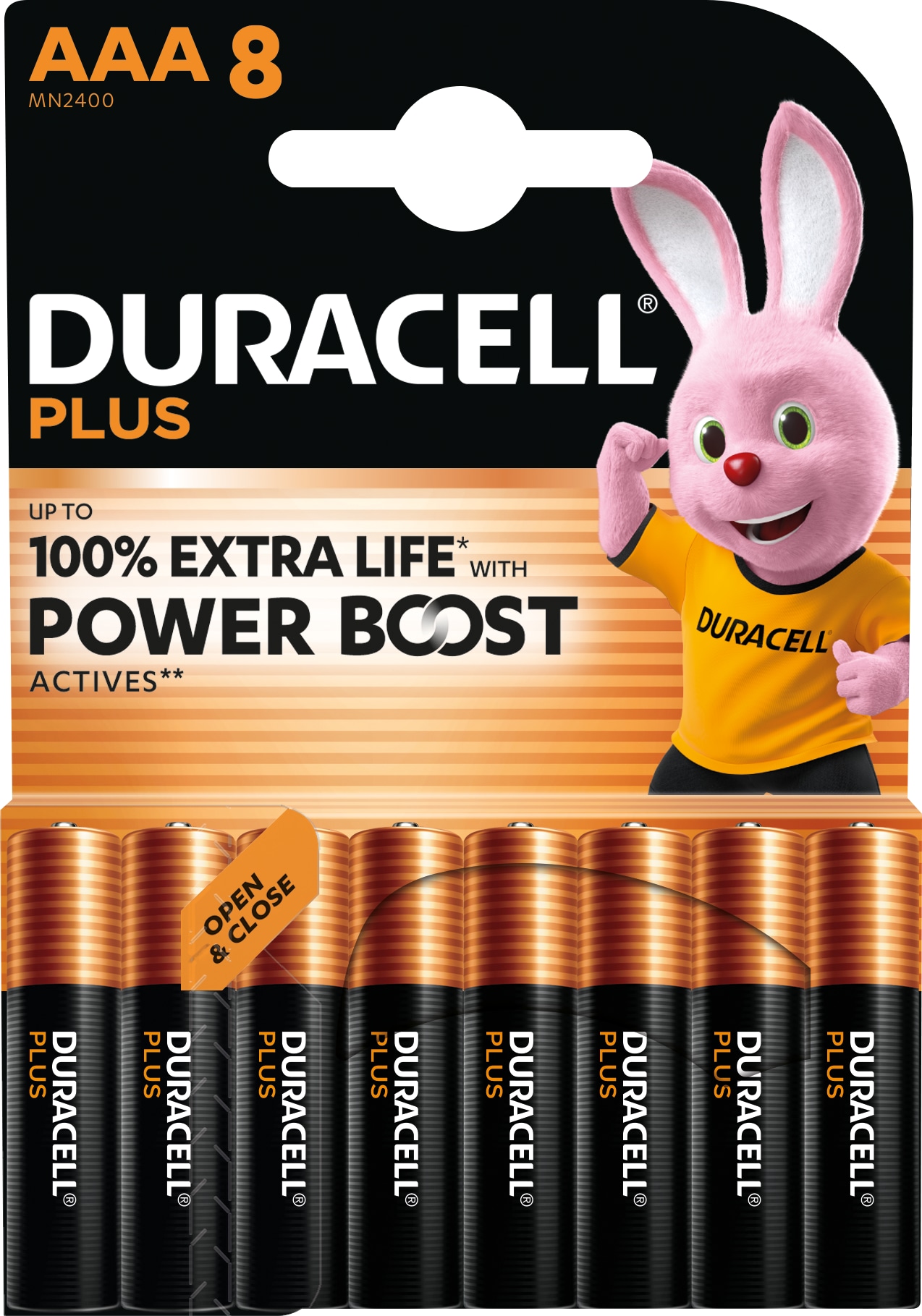 DURACELL Alkaline-Micro-Batterie LR03, 1,5V, Plus, Power Boost, 8 Stück