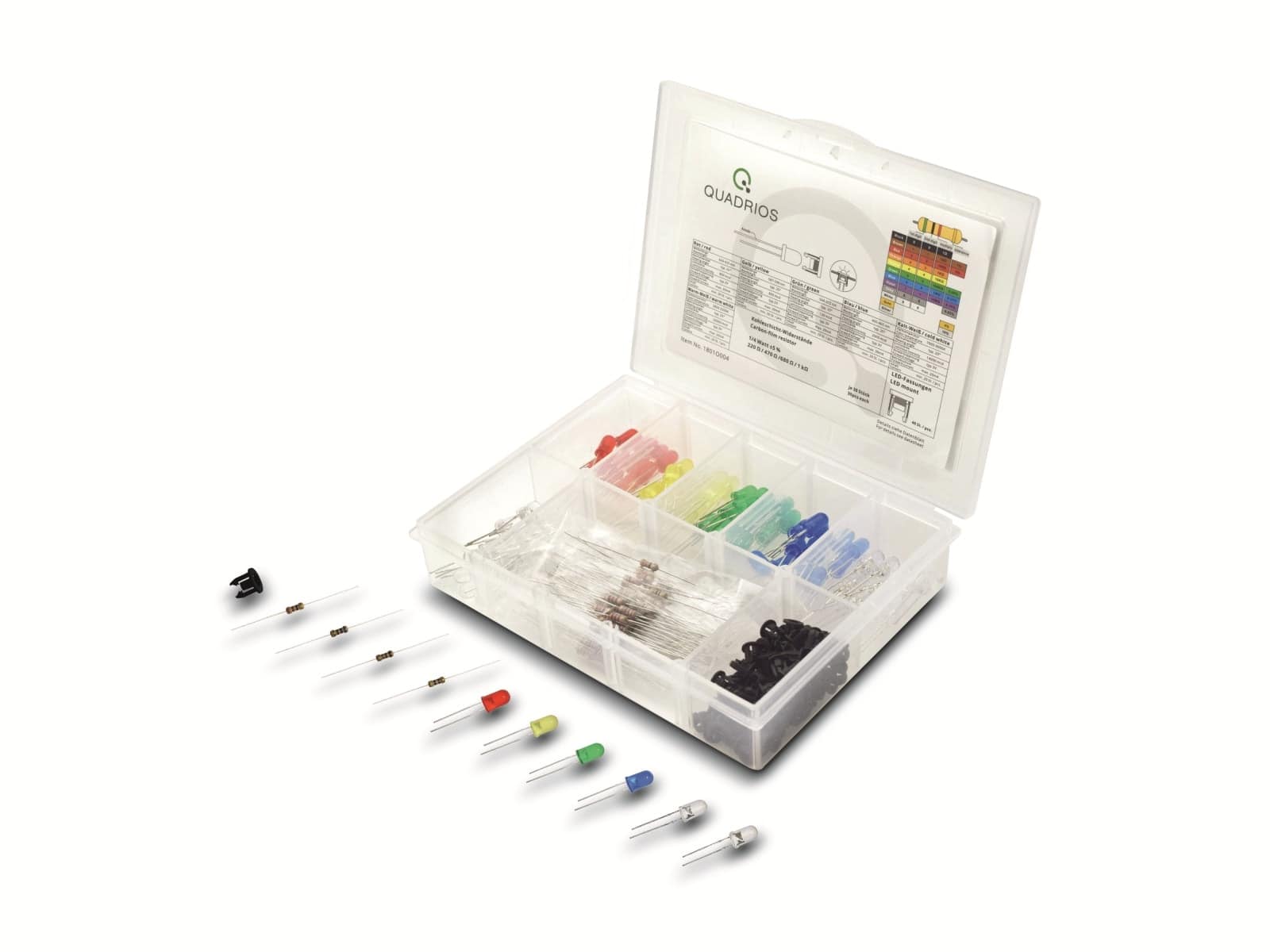QUADRIOS, 1801O004, LED Sortiment 5 mm Vorwiderstände Fassungen Bunt 280 tlg