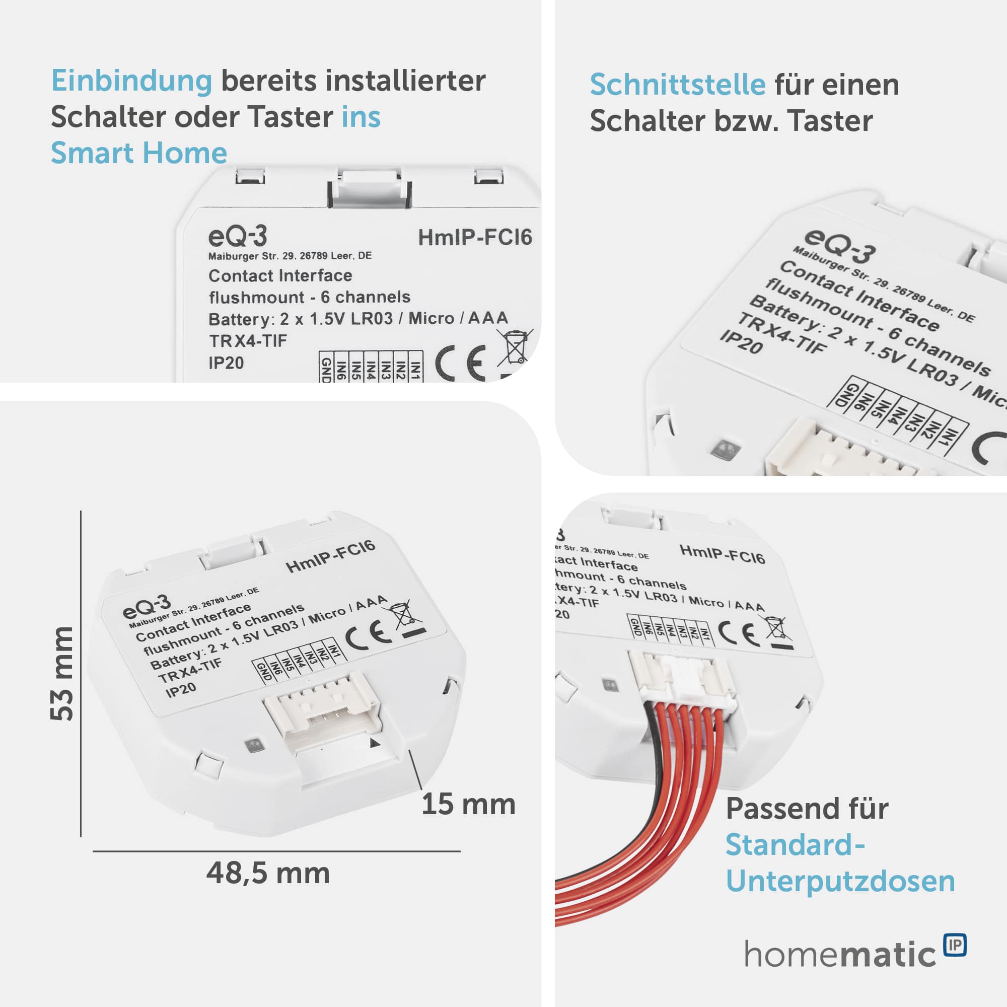 HOMEMATIC IP Smart Home 153501A0 Kontakt-Schnittstelle Unterputz, 6-fach HOMEMATIC IP Smart Home 153501A0 Kontakt-Schnittstelle Unterputz, 6-fach