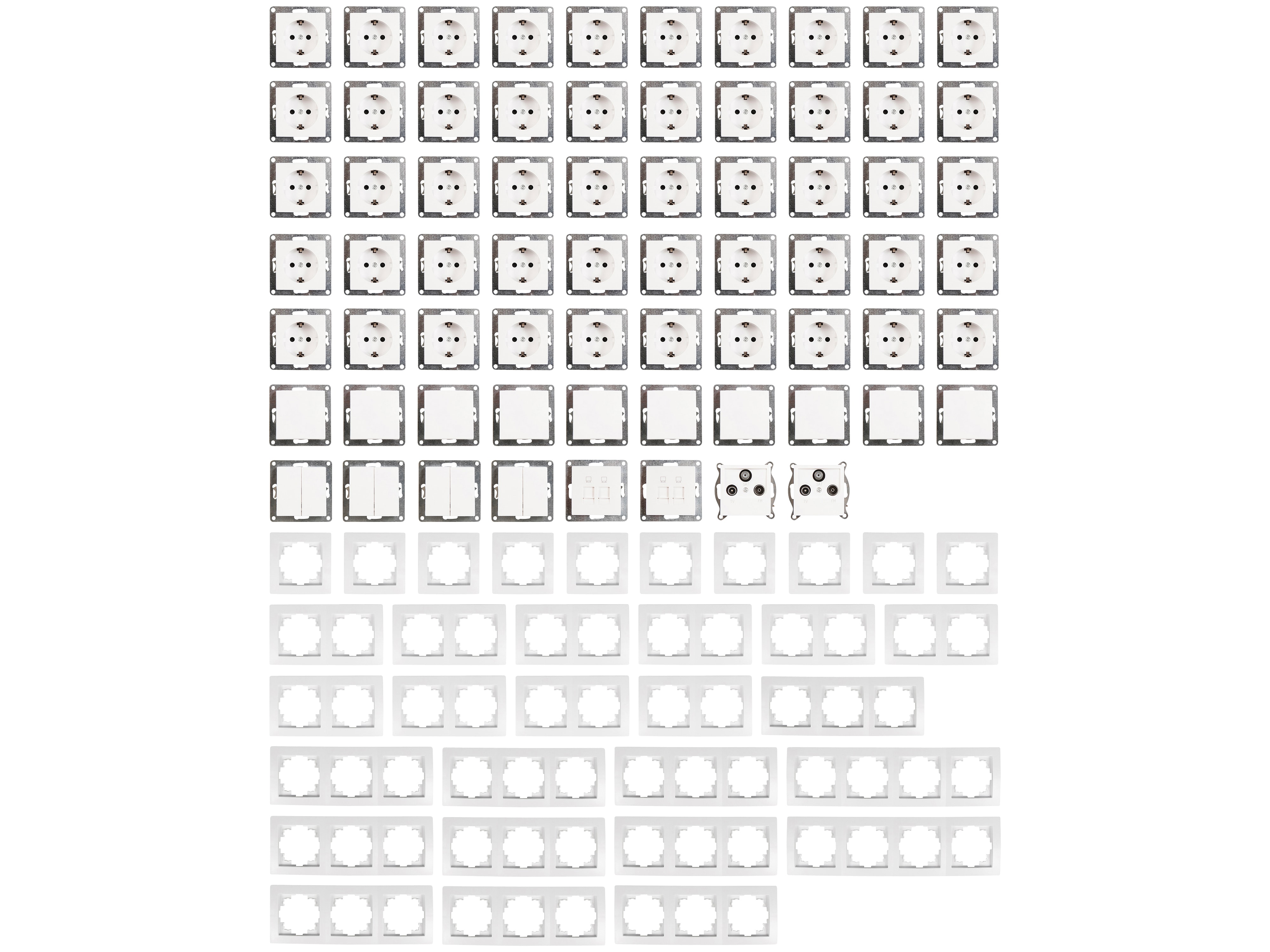MCPOWER Schalter und Steckdosen Set Flair, Megaset, 100-teilig, weiß