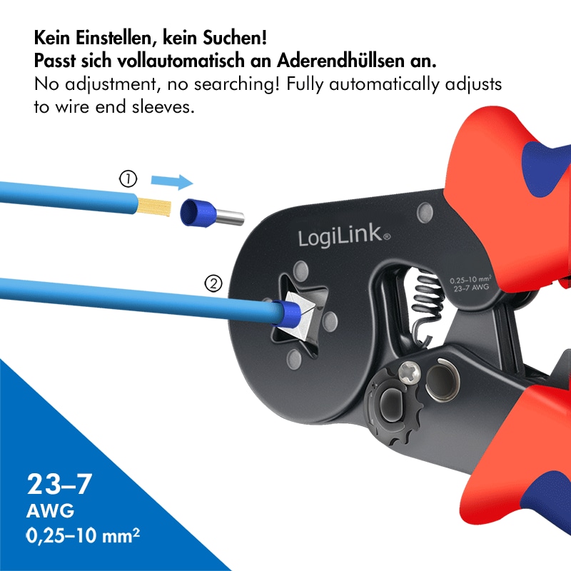 LOGILINK Selbsteinstellende Crimpzange, für Aderendhülsen 0,25 - 10 mm²