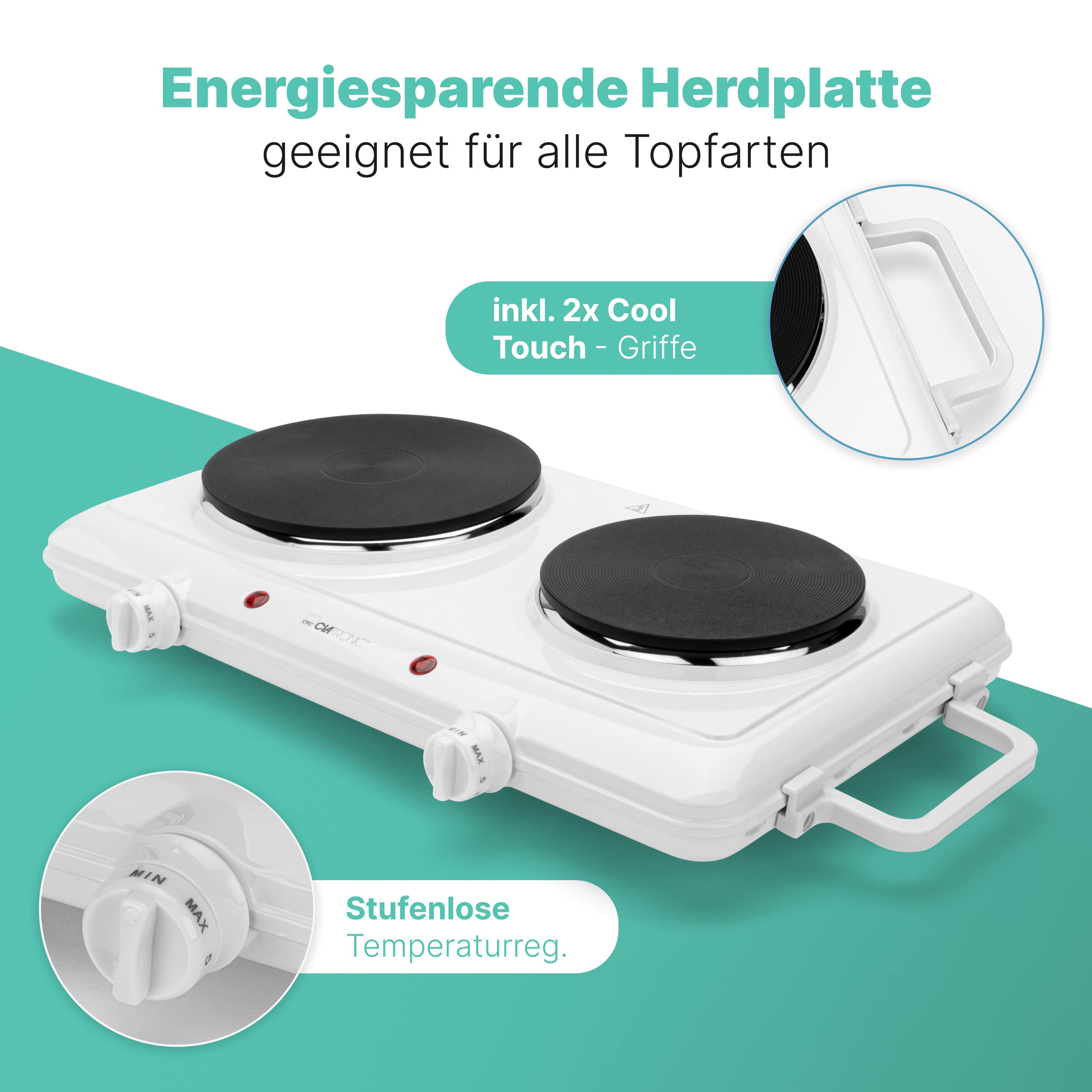 CLATRONIC Doppelkochplatte DKP 3583, 1x Ø180mm, 1500W, 1x Ø150mm, 1000W, weiß CLATRONIC Doppelkochplatte DKP 3583, 1x Ø180mm, 1500W, 1x Ø150mm, 1000W, weiß