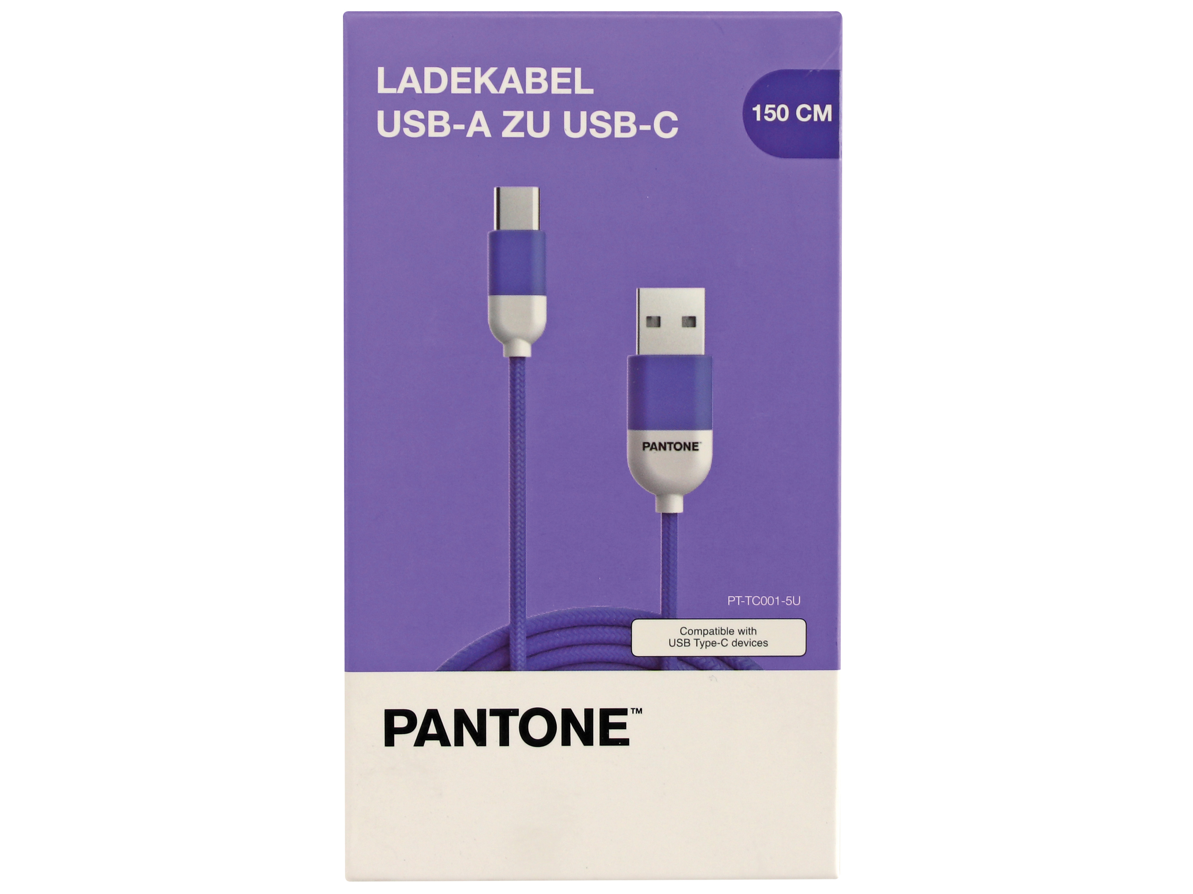 PANTONE, USB-Ladekabel, USB-A-USB-C, 1,5 m, Lila