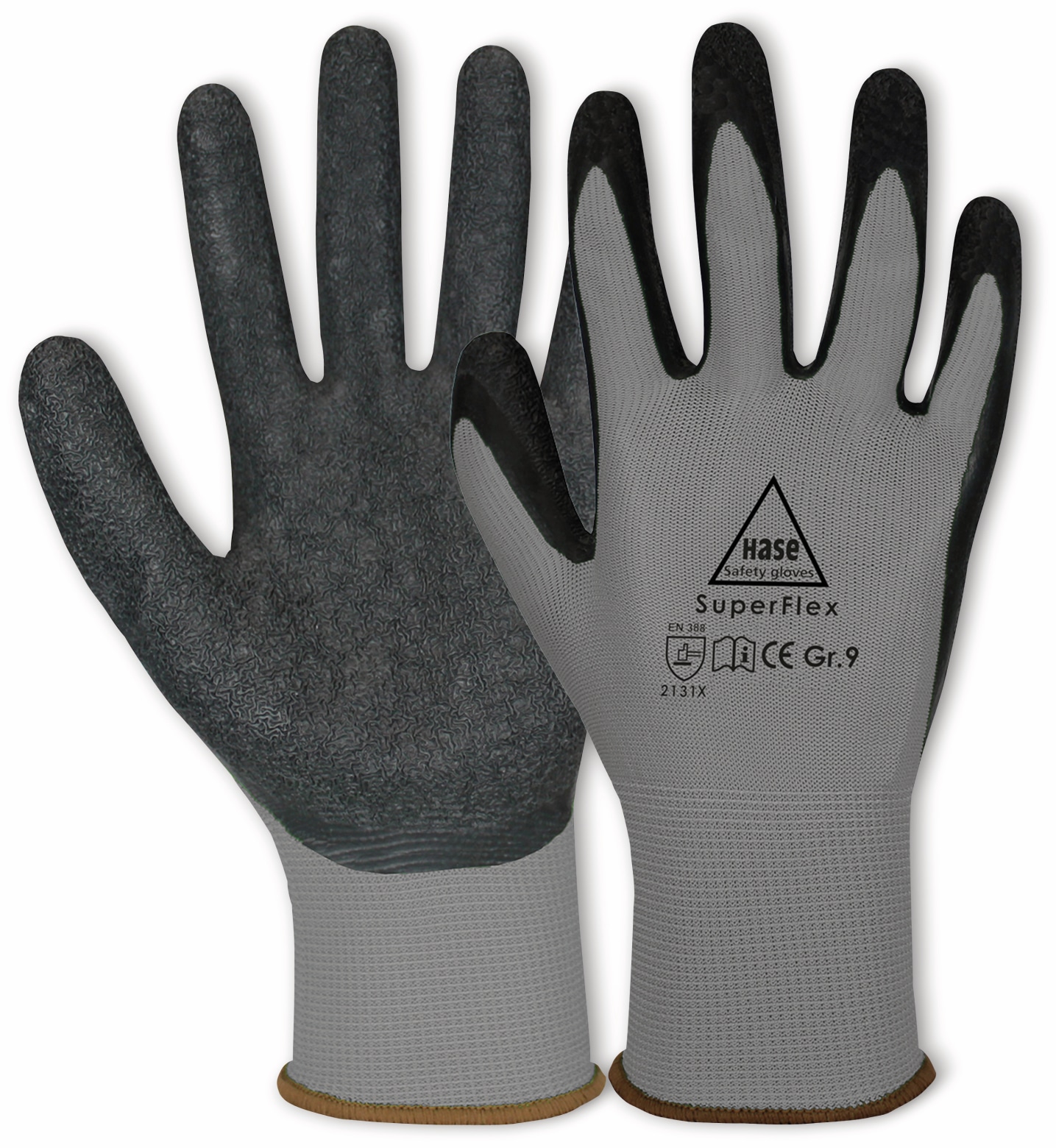 HASE SAFETY GLOVES Latex-Arbeitshandschuhe Superflex, EN 388, EN 420, Größe 8, grau/schwarz HASE SAFETY GLOVES Latex-Arbeitshandschuhe Superflex, EN 388, EN 420, Größe 8, grau/schwarz