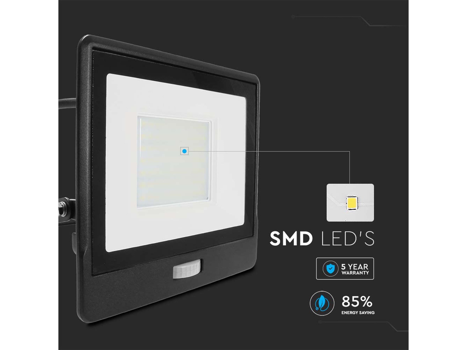 V-TAC LED-Fluter, Bewegungsmelder VT-158S-1 (20291) EEK: F, 50W, 4000 lm, 6500K, schwarz