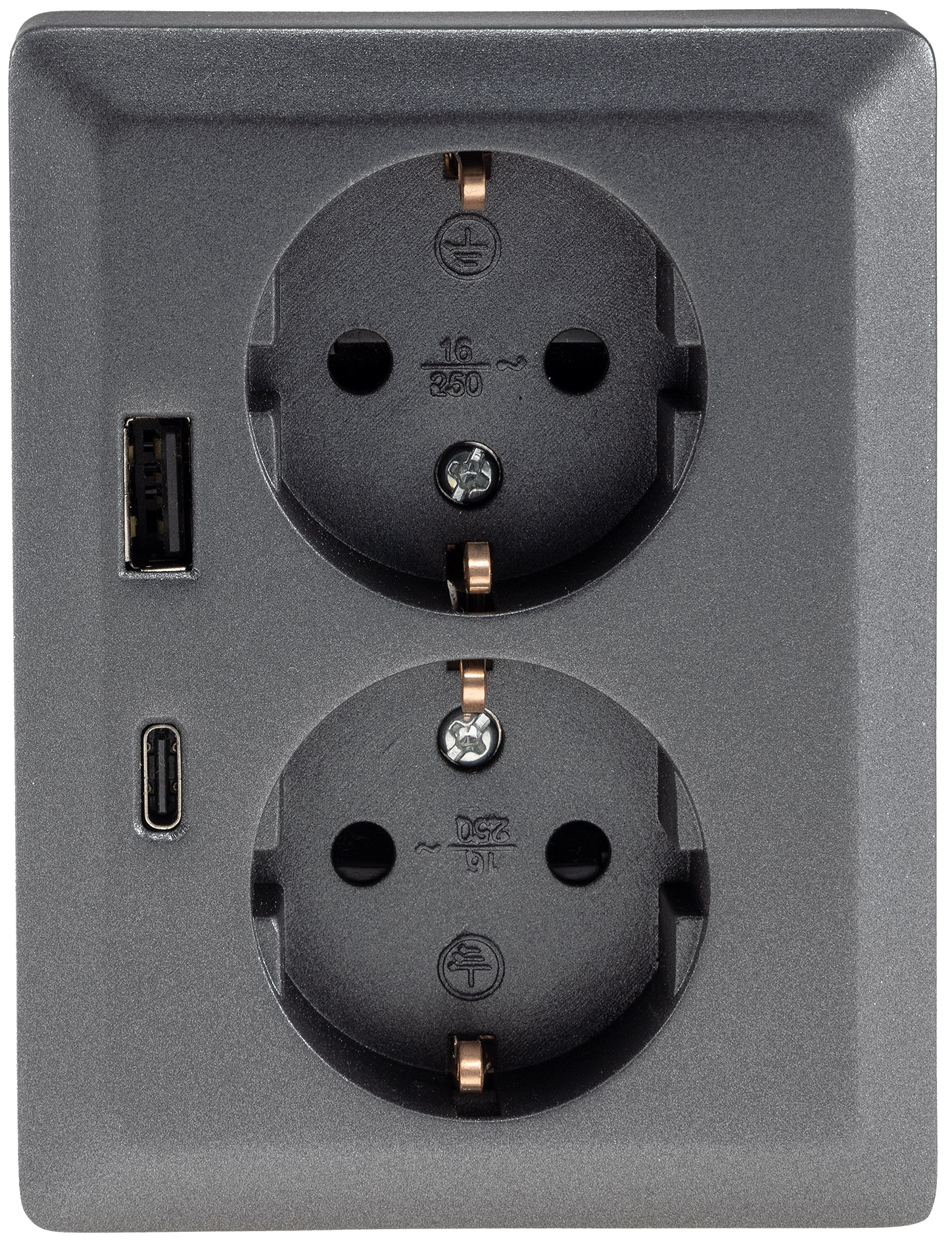 MILOS Schutzkontakt-Steckdose 23719, 2-fach, 2in1, USB-A+C/PD, 16A/250V, anthrazit