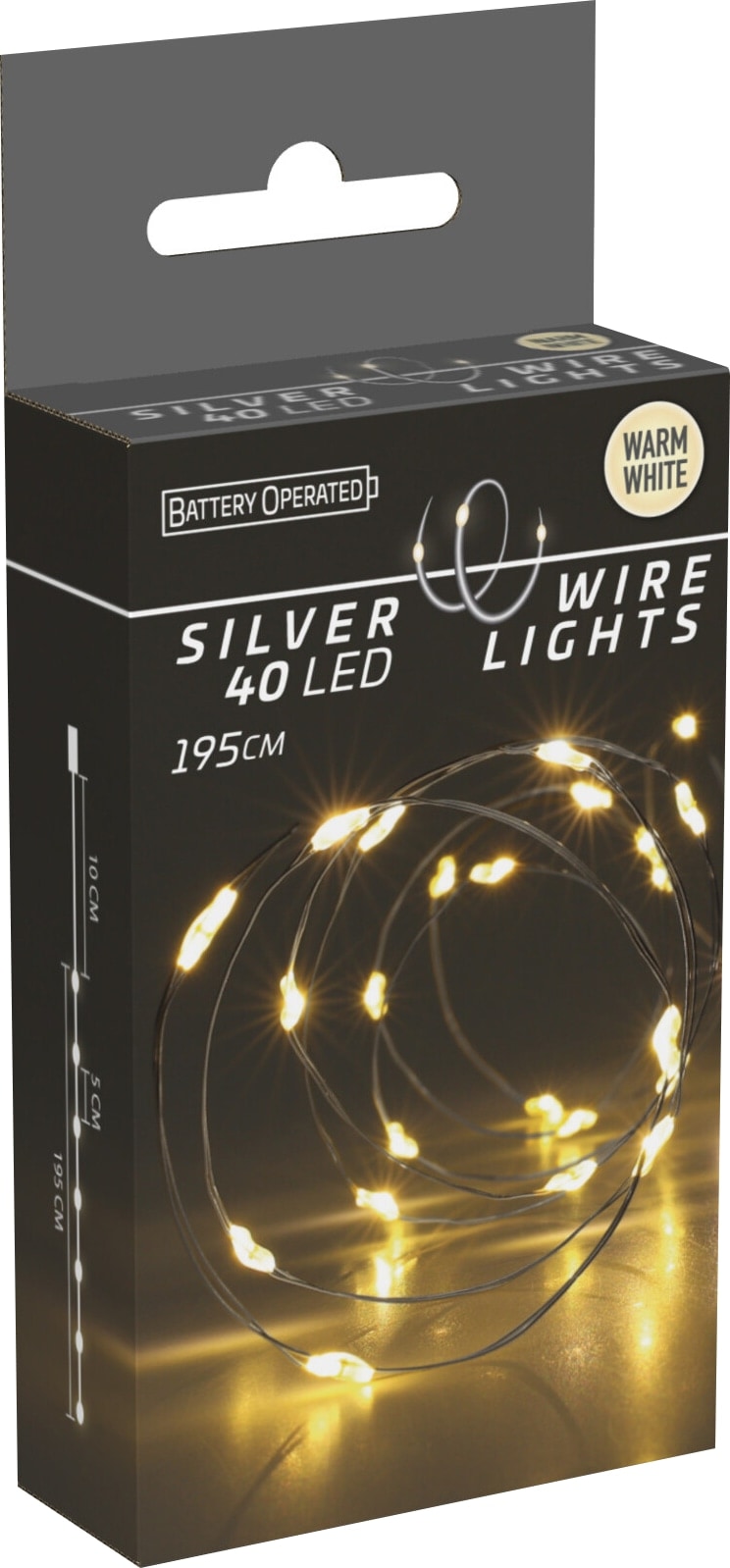 LED-Silberdrahtlichterkette, 40 LEDs, warmweiß, Batterie, Innen, 2 m LED-Lichterkette Silberdraht 40 LEDs, warmweiß, Batteriebetrieb