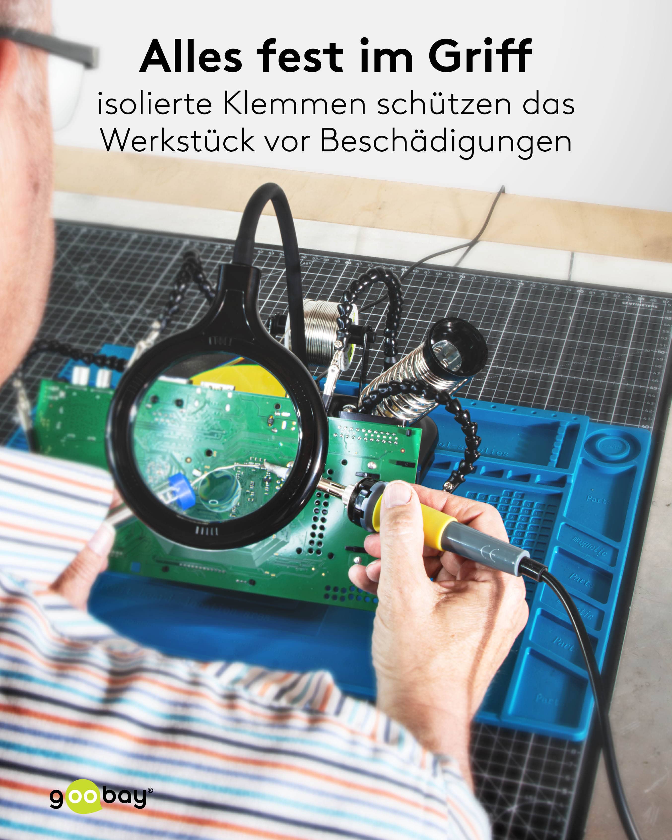 GOOBAY Löthilfe, 76558, mit Lupenleuchte und Schwanenhals-Armen