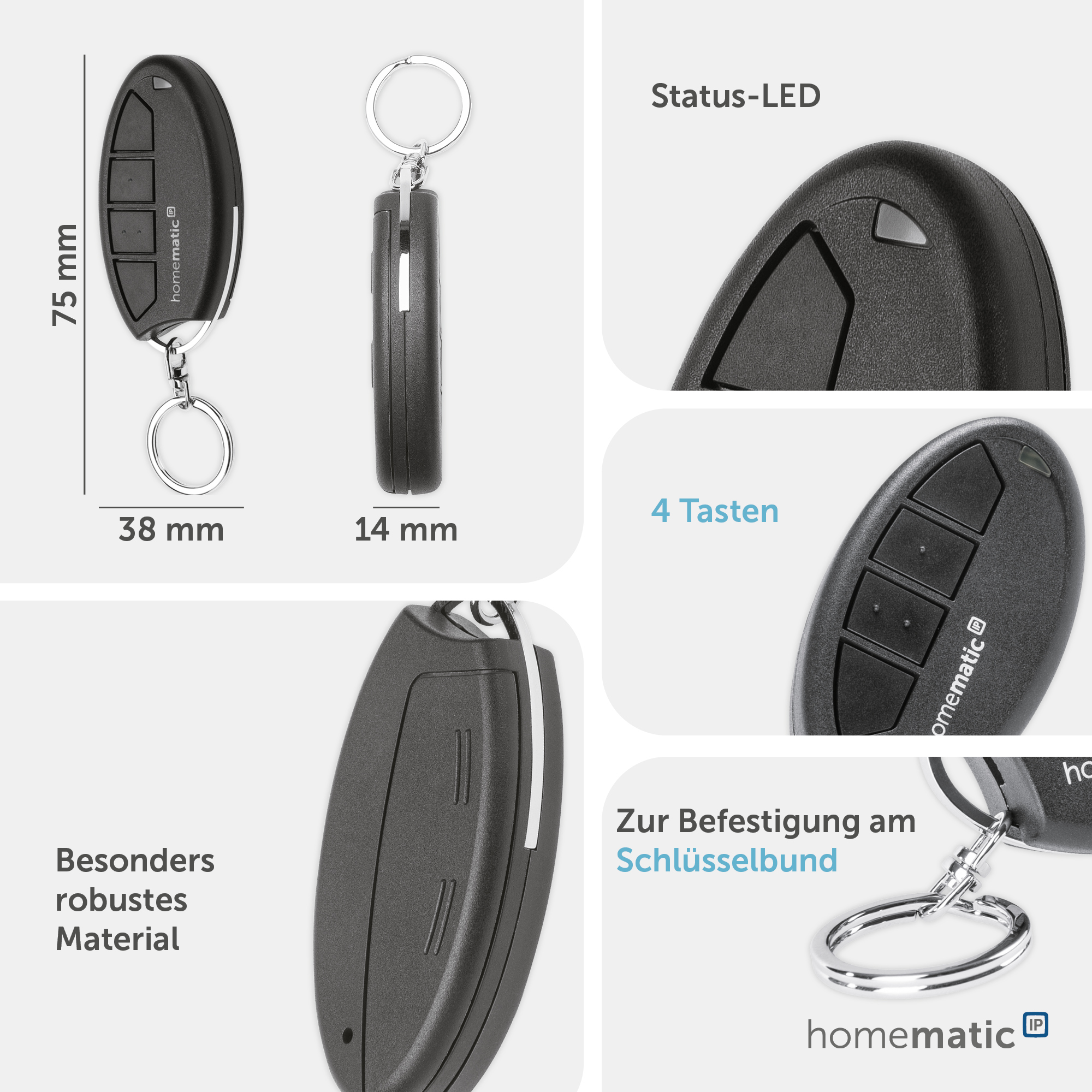 HOMEMATIC IP 160723A0 Schlüsselbundfernbedienung, 4 Tasten