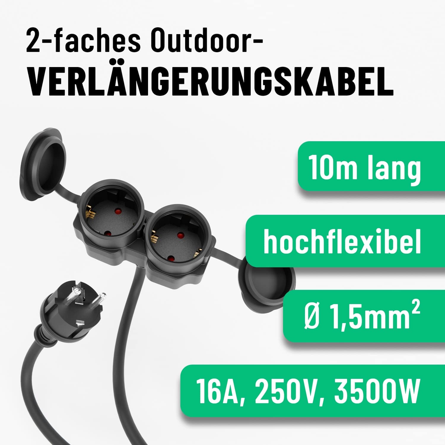 ABSINA Verlängerungskabel 151231, 2-Fach, 10 m ABSINA Verlängerungskabel 151231, 2-Fach, 10 m