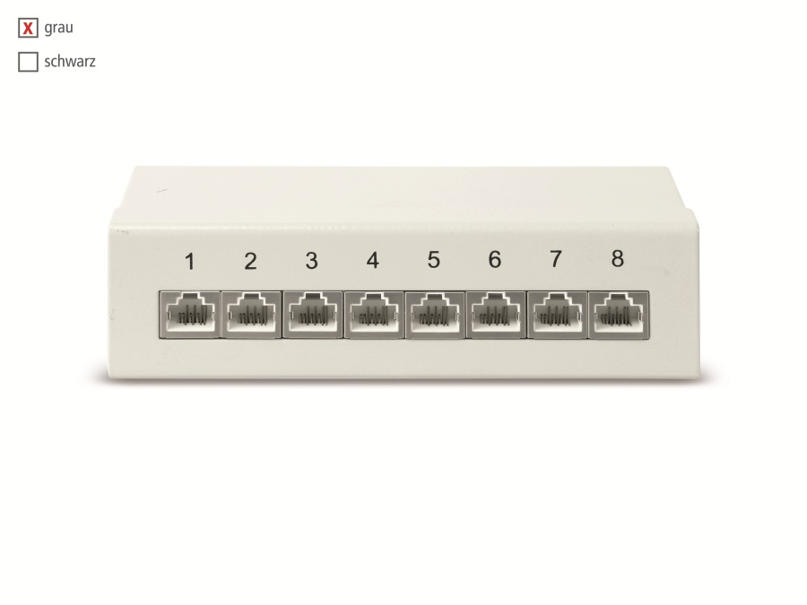 RED4POWER CAT.5e Patchpanel R4-N107G, 8-fach, grau