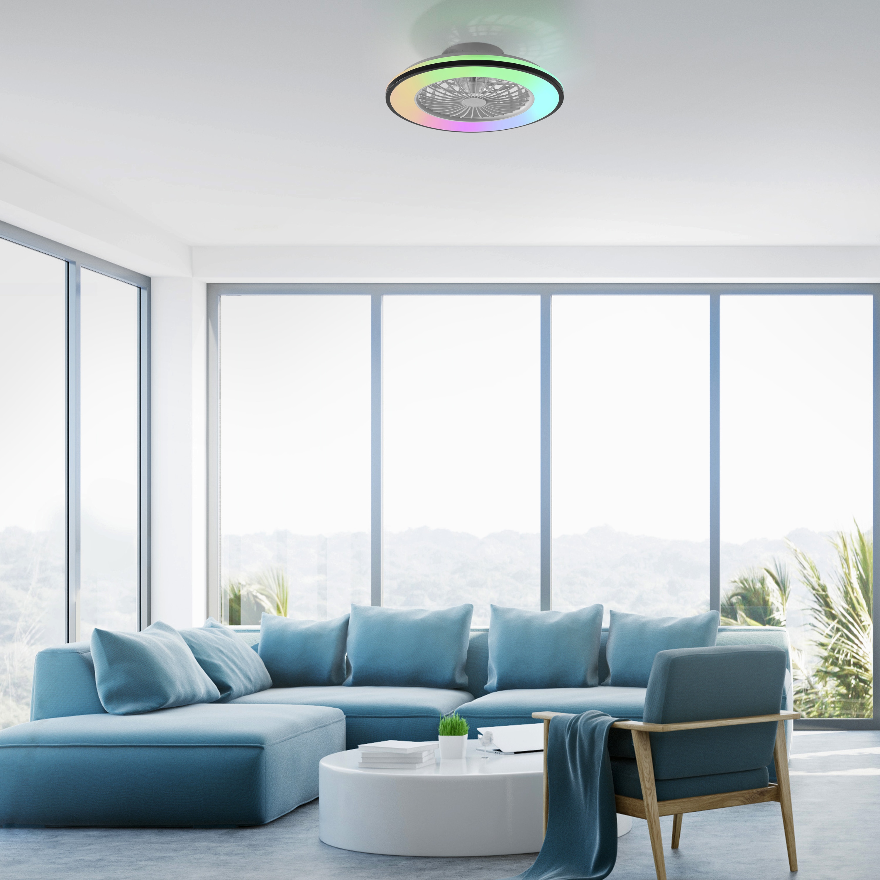 JUST LIGHT LED-Deckenleuchte 14447-18, Ventilator, 44W, 5400lm, CCT, RGB, IP20, schwarz/weiß