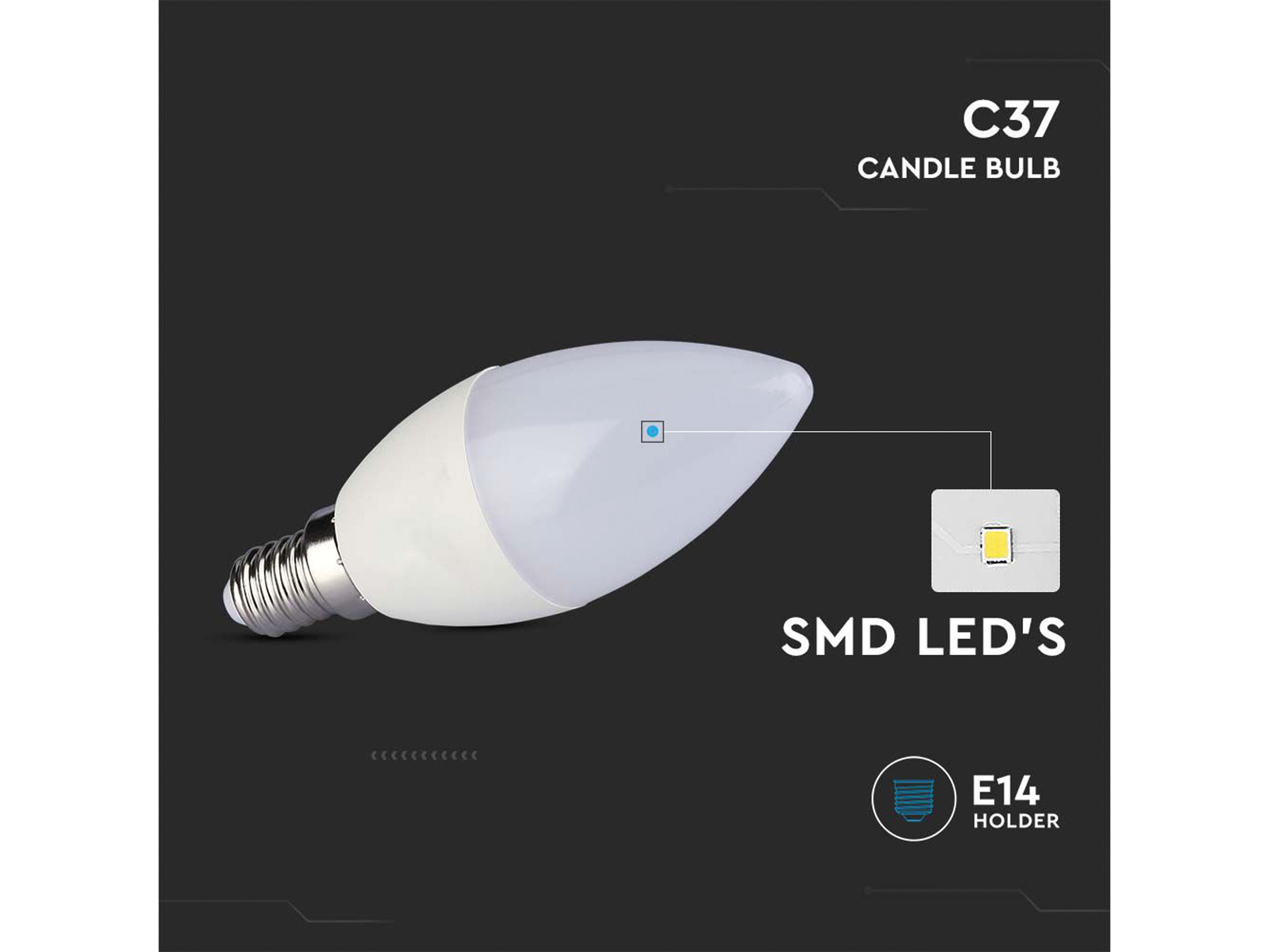 V-TAC LED-Lampe, Kerze, E14, EEK: F, 5W, 470lm, 3000K