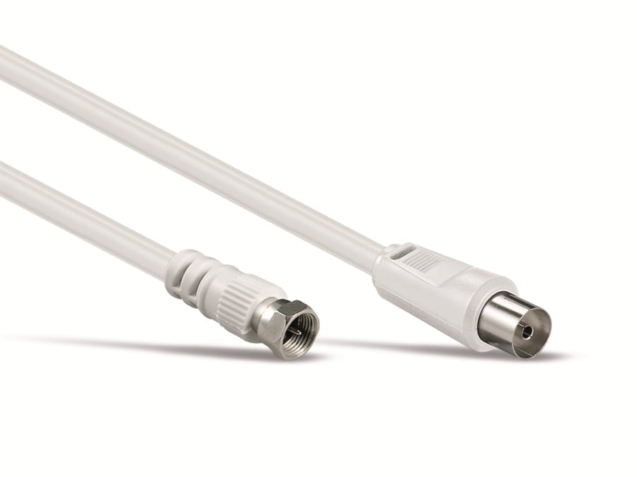GOOBAY SAT-Antennenanschlusskabel F-Stecker/Koaxkupplung, weiß, 2,5 m GOOBAY SAT-Antennenanschlusskabel F-Stecker/Koaxkupplung, weiß, 2,5 m